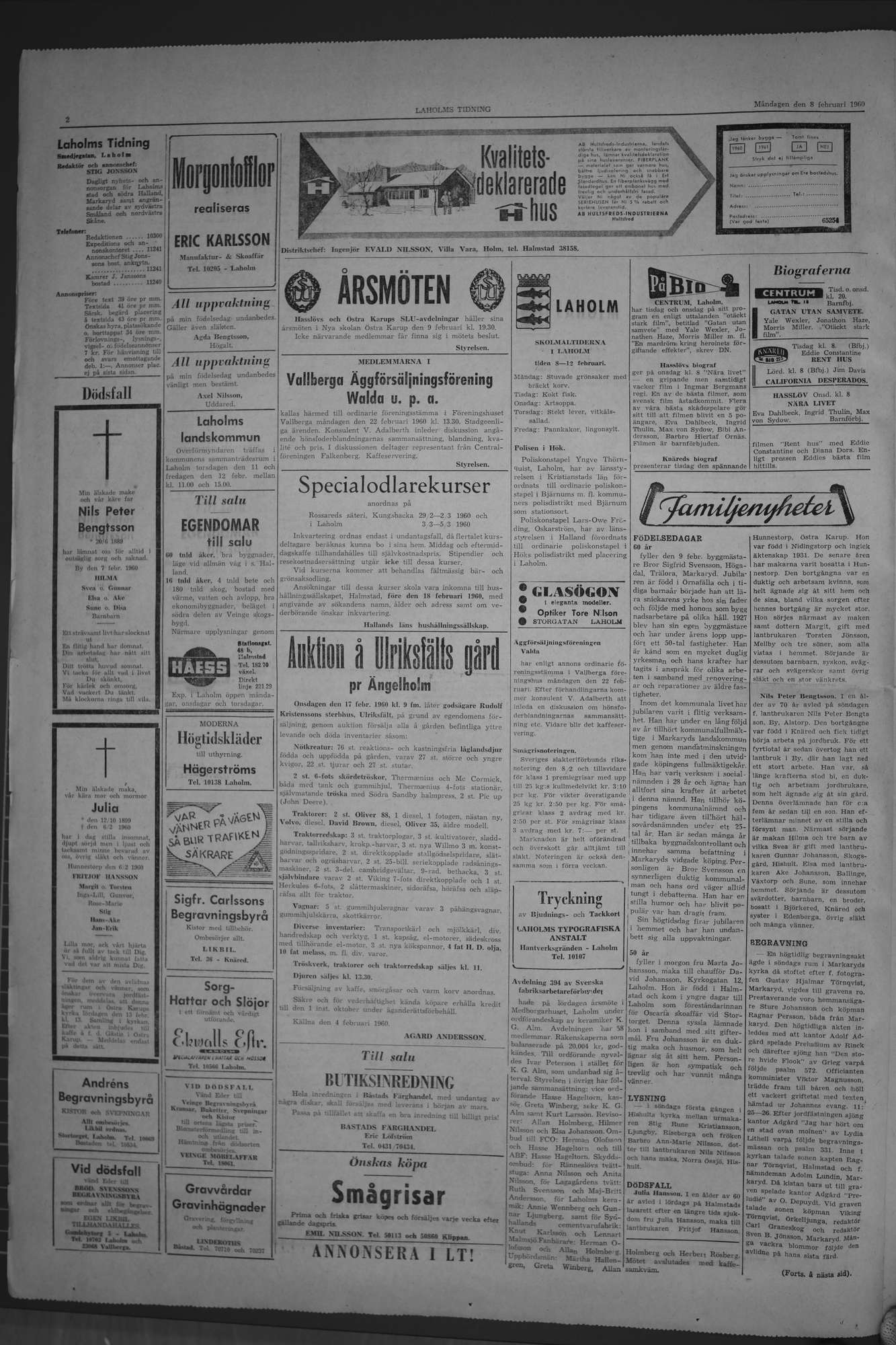 Laholms Tidning Måndag 8 februari 1960, sida 2
