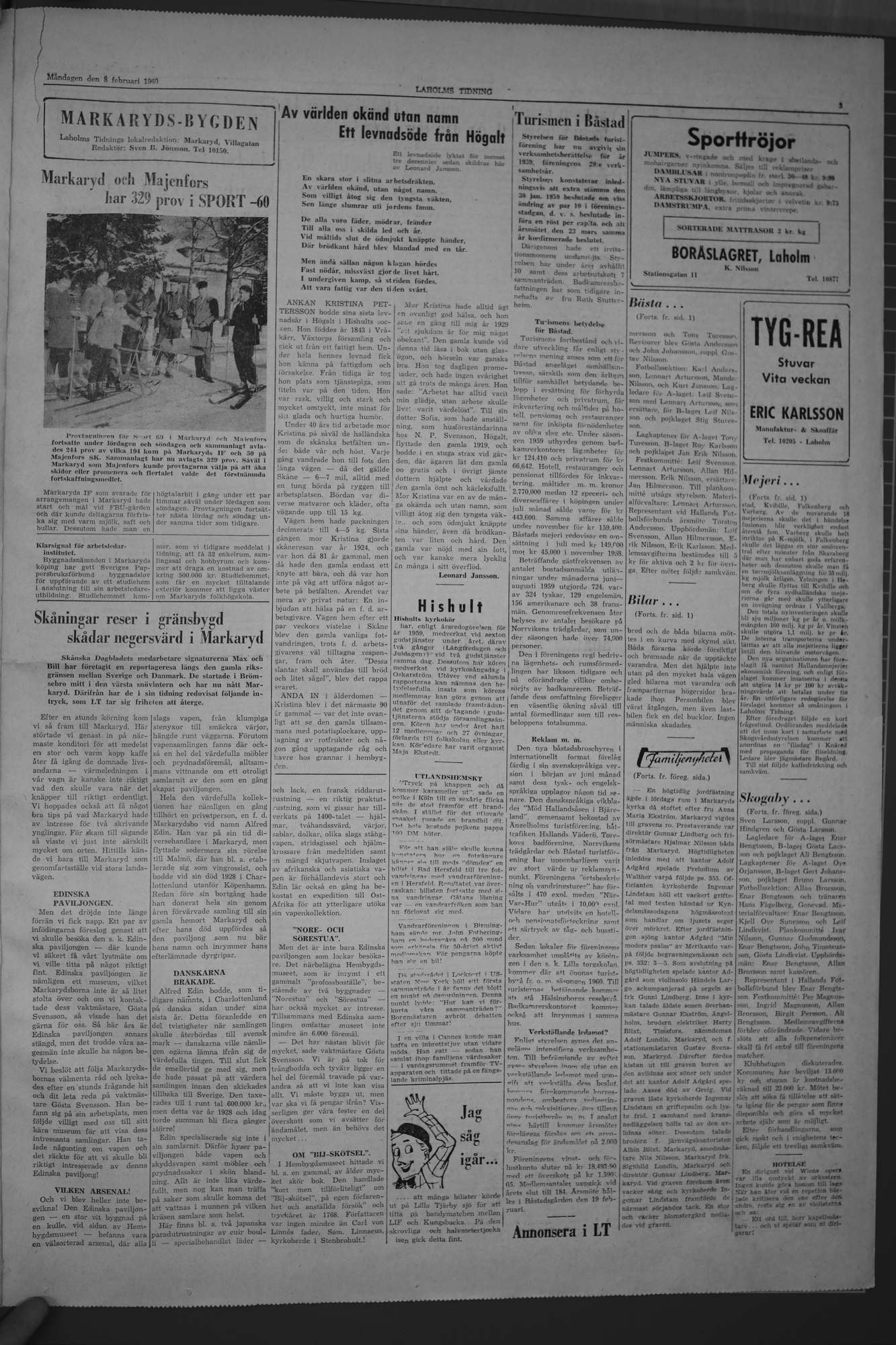 Laholms Tidning Måndag 8 februari 1960, sida 3