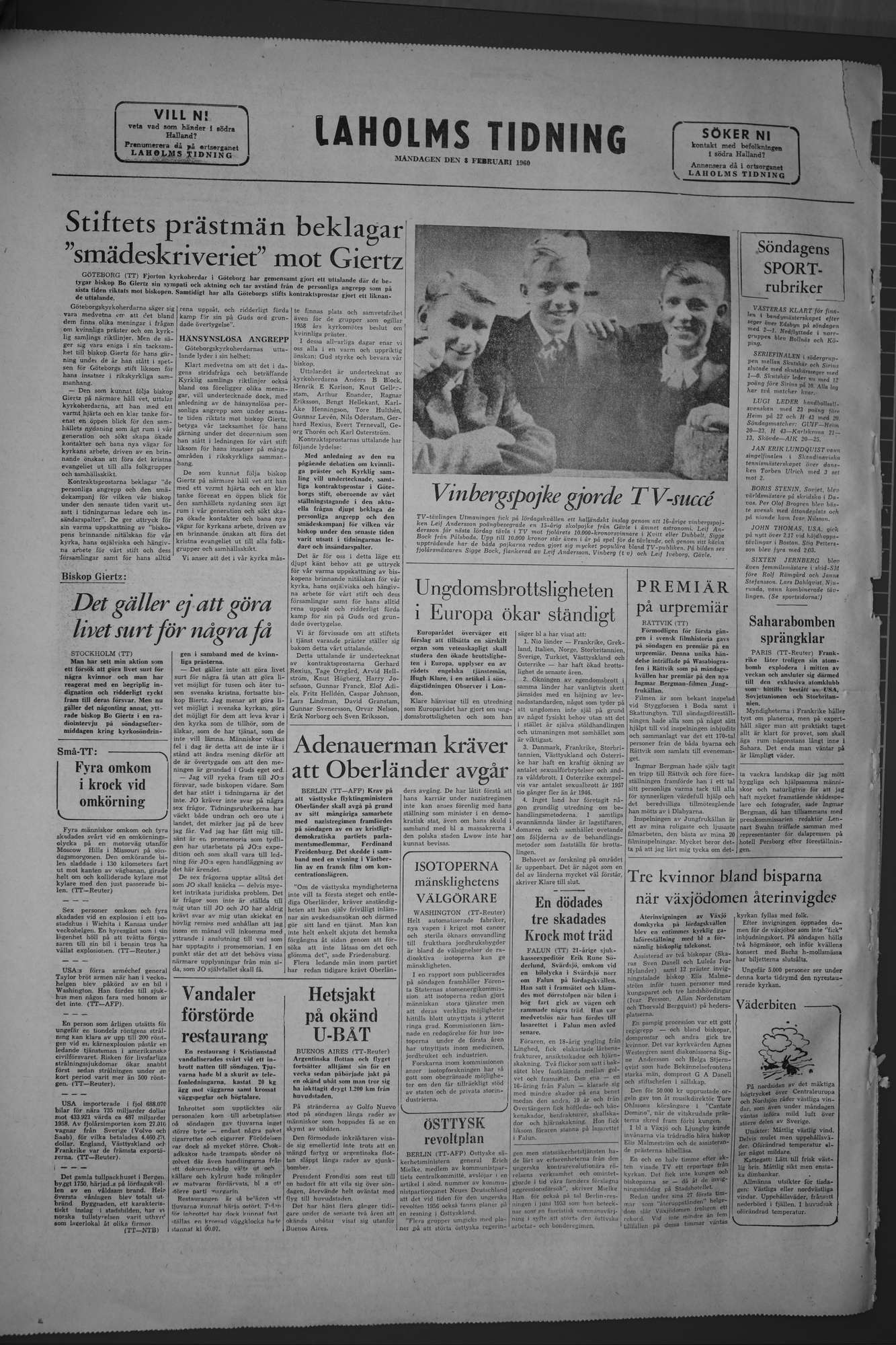 Laholms Tidning Måndag 8 februari 1960, sida 8