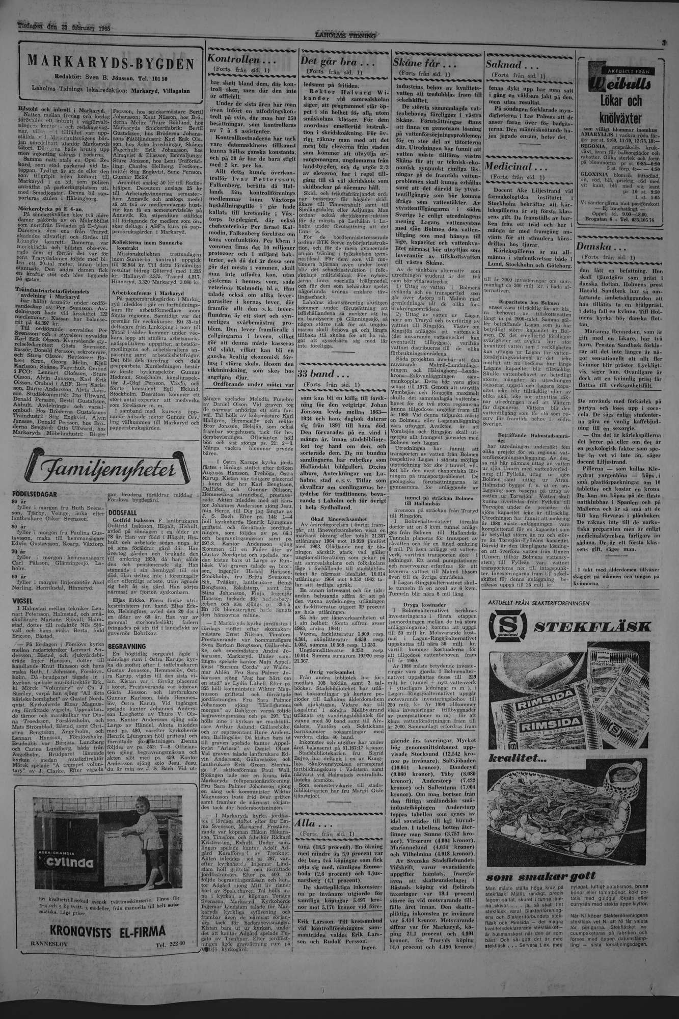 Laholms Tidning Tisdag 23 februari 1965, sida 3