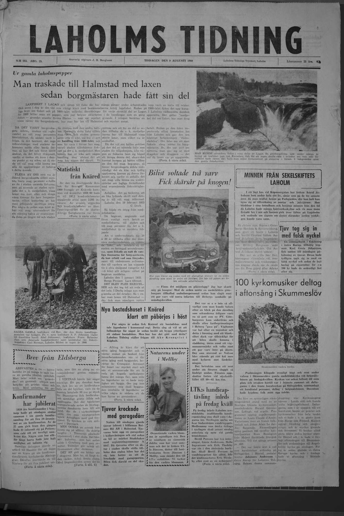 Laholms Tidning Tisdag 9 augusti 1960, sida 1