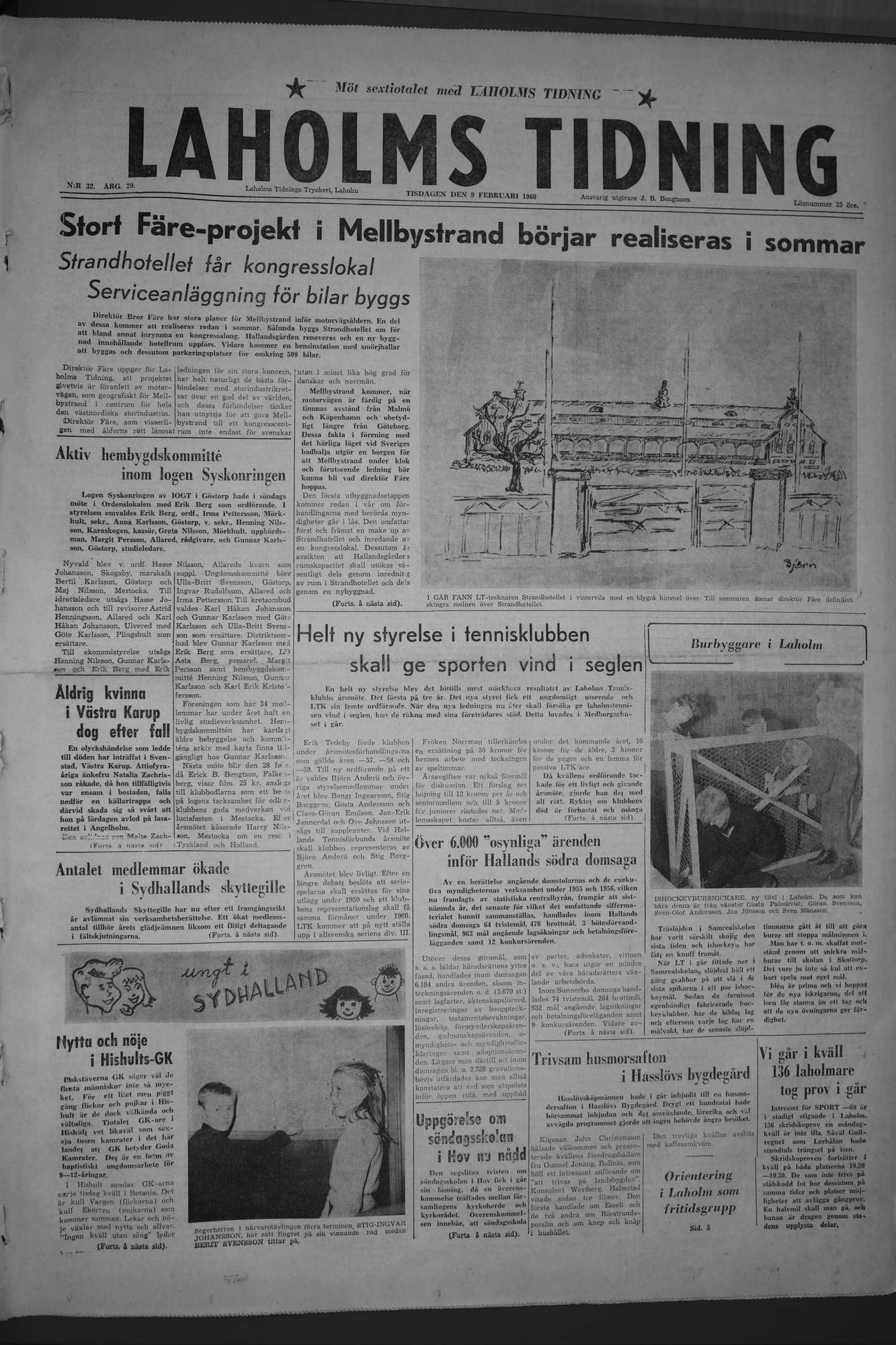 Laholms Tidning Tisdag 9 februari 1960, sida 1