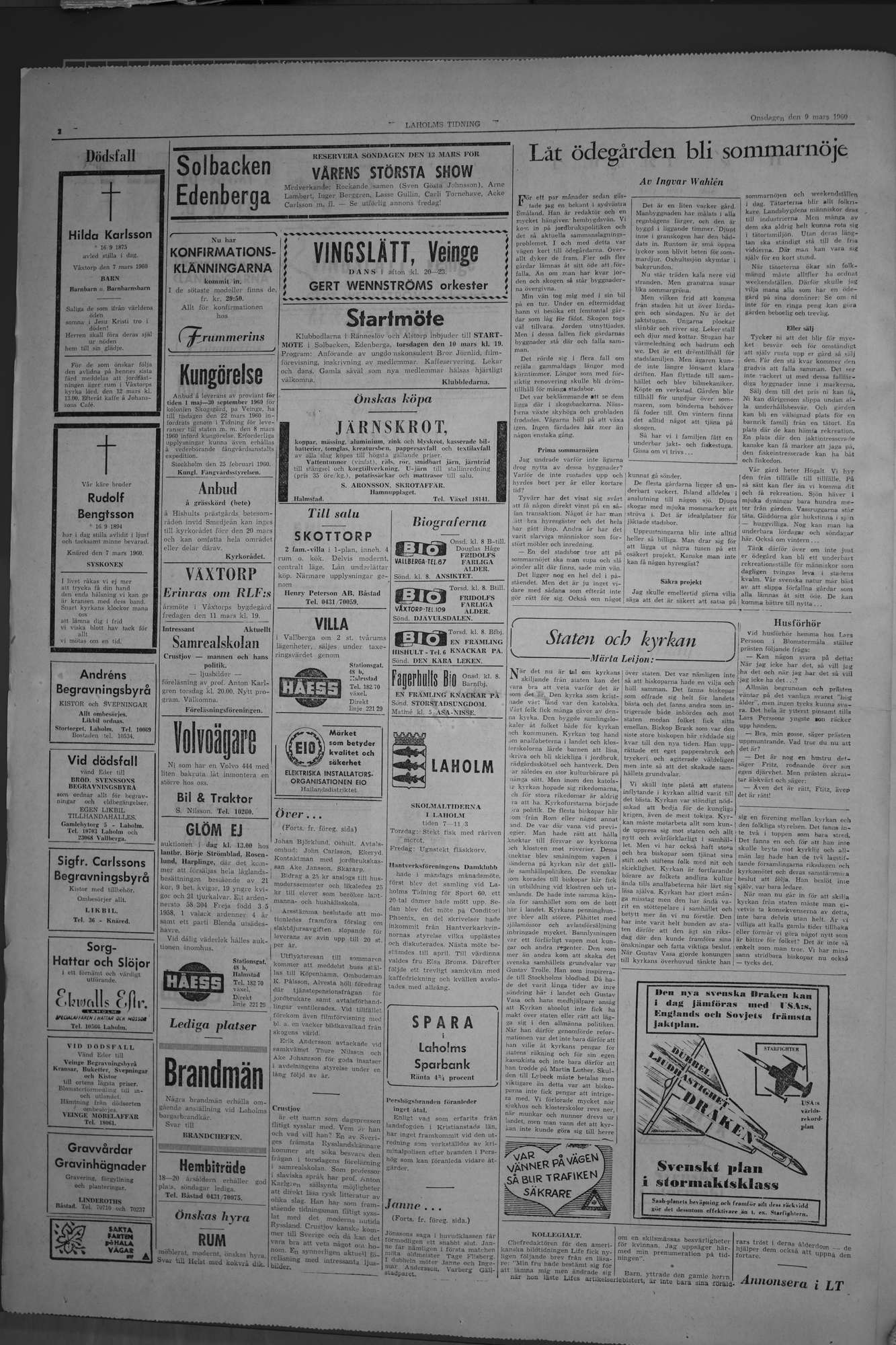 Laholms Tidning Onsdag 9 mars 1960, sida 2