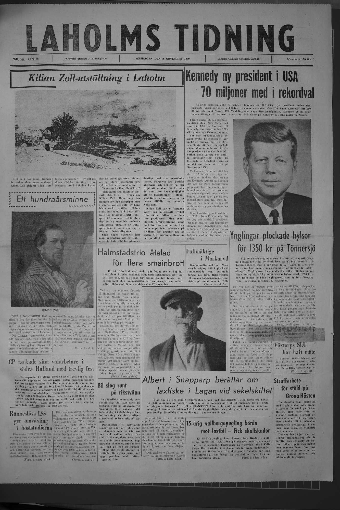 Laholms Tidning Onsdag 9 november 1960, sida 1