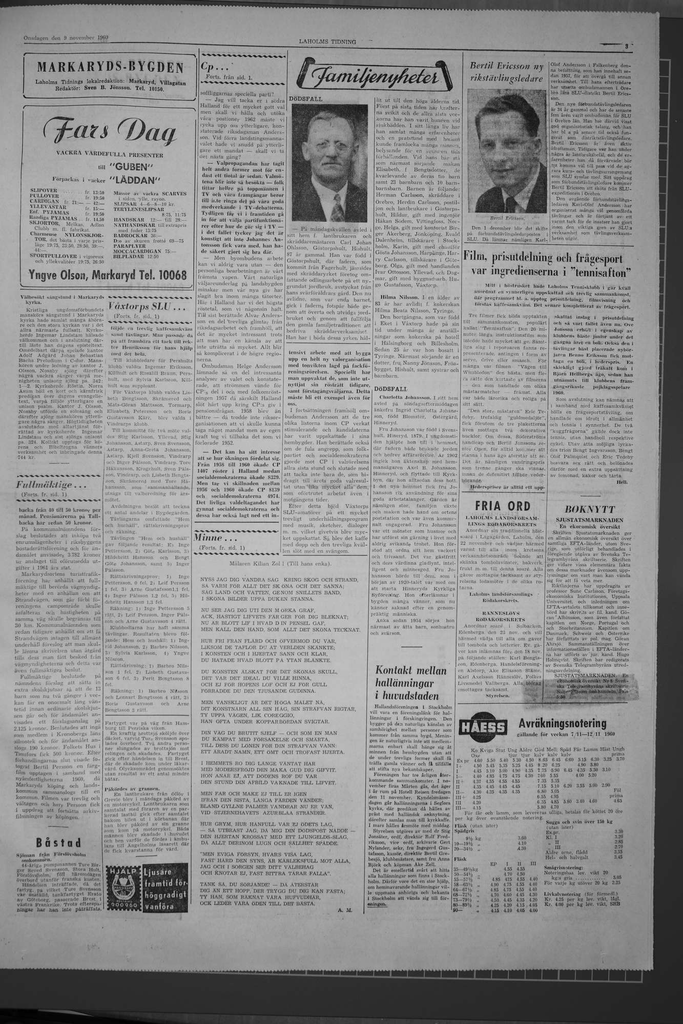 Laholms Tidning Onsdag 9 november 1960, sida 3