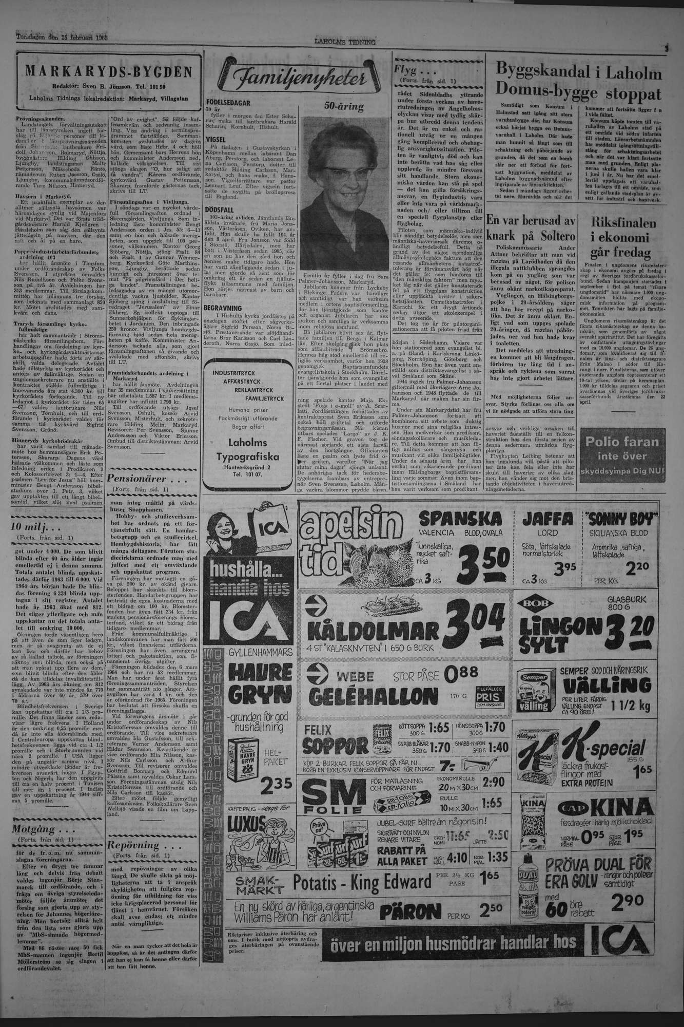 Laholms Tidning Torsdag 25 februari 1965, sida 3