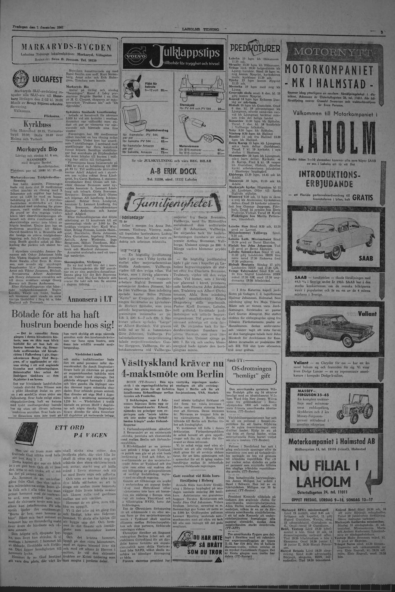 Laholms Tidning Fredag 1 december 1961, sida 3