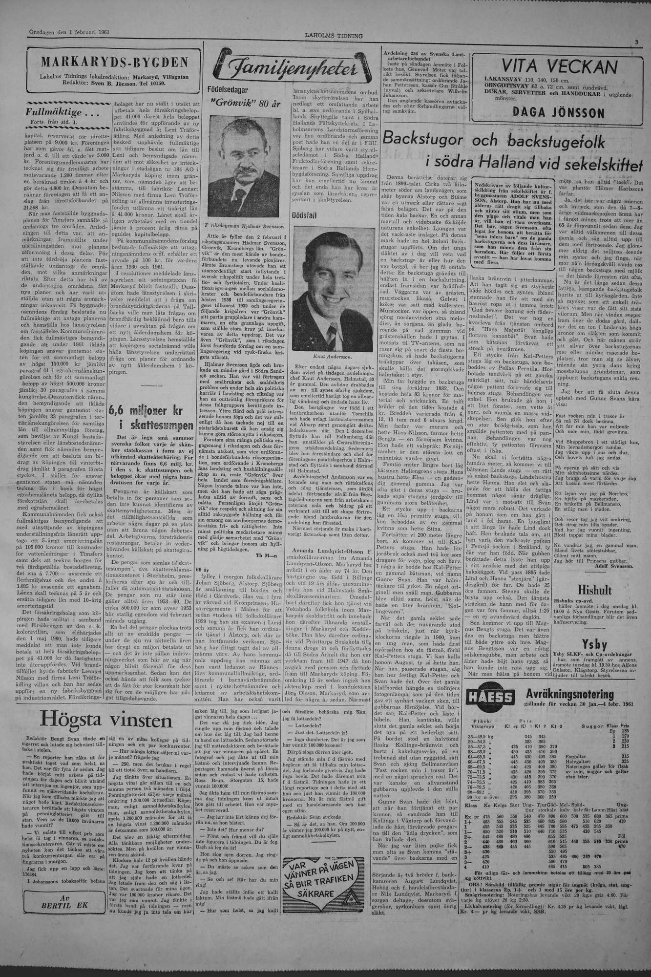 Laholms Tidning Onsdag 1 februari 1961, sida 3