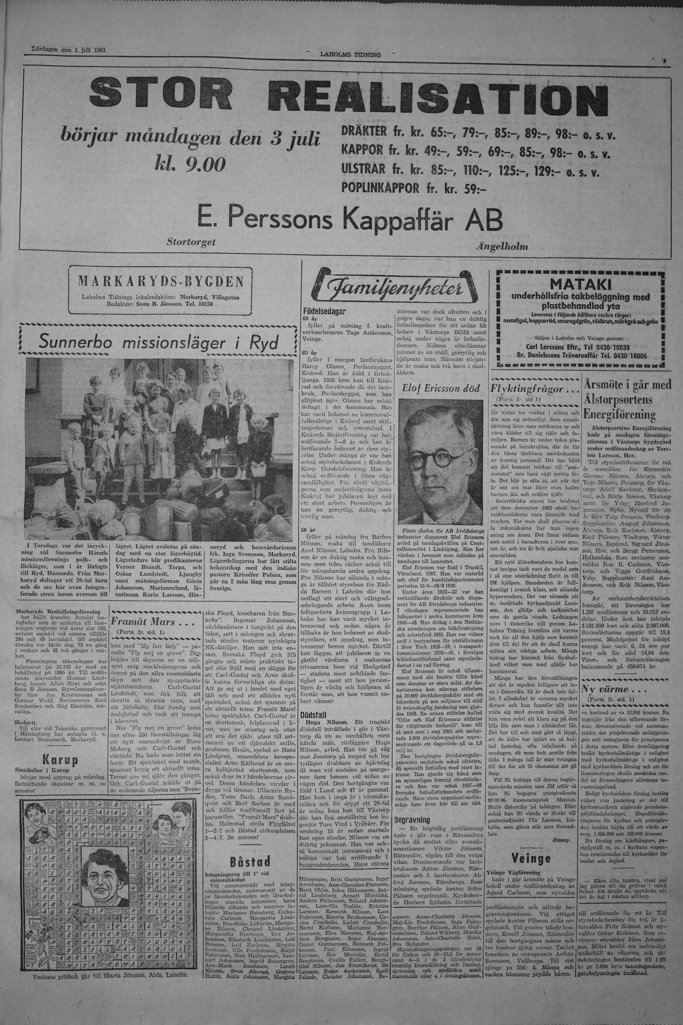 Laholms Tidning Lördag 1 juli 1961, sida 3