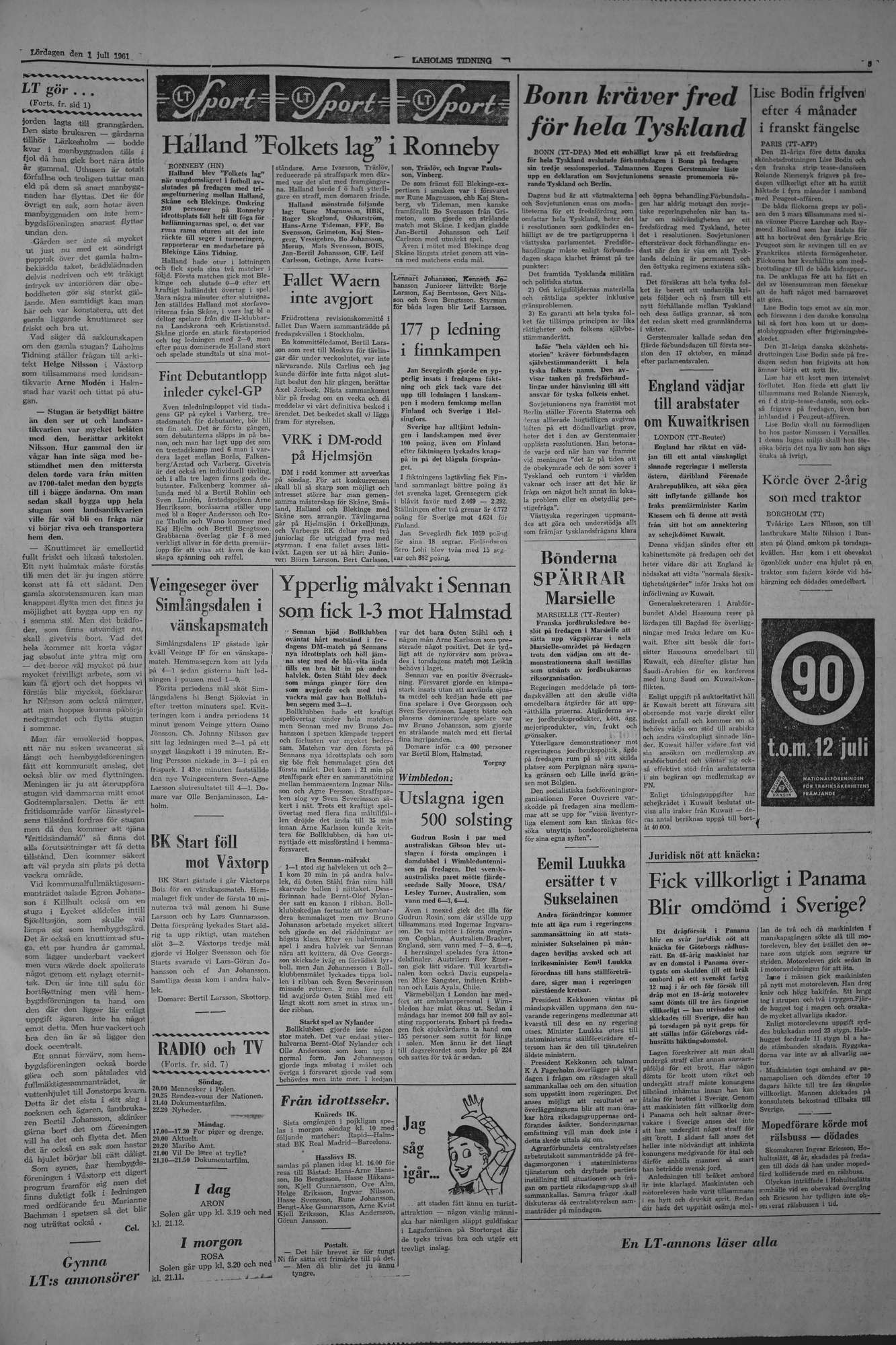 Laholms Tidning Lördag 1 juli 1961, sida 5