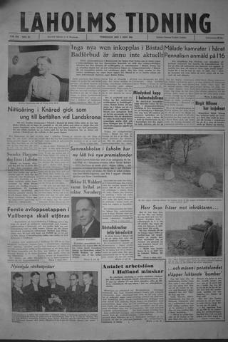 Förstasidan, Torsdag 1 juni 1961