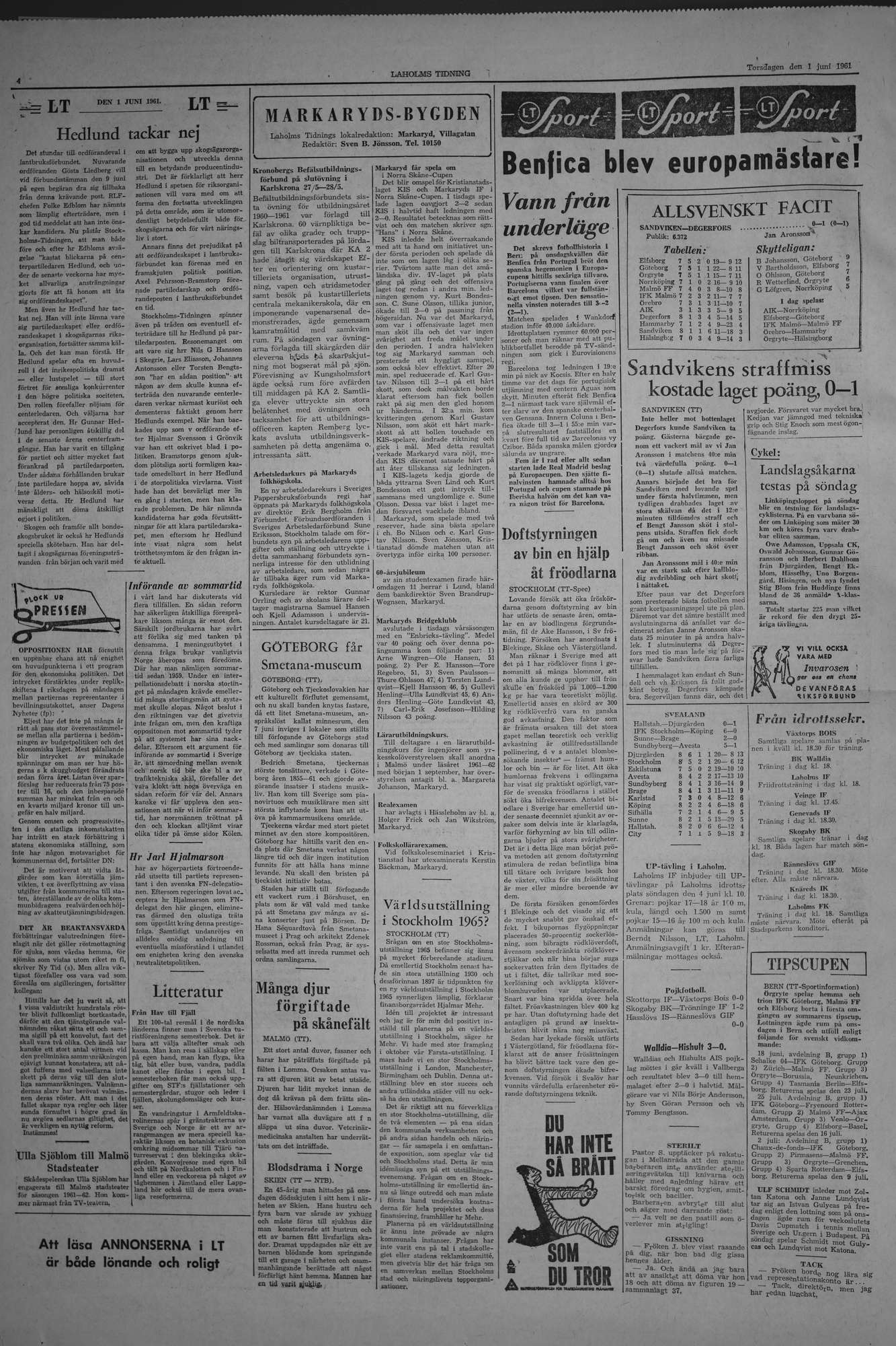 Laholms Tidning Torsdag 1 juni 1961, sida 4