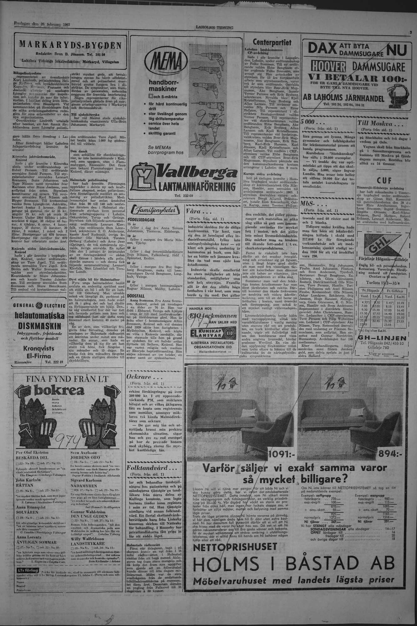 Laholms Tidning Fredag 26 februari 1965, sida 3