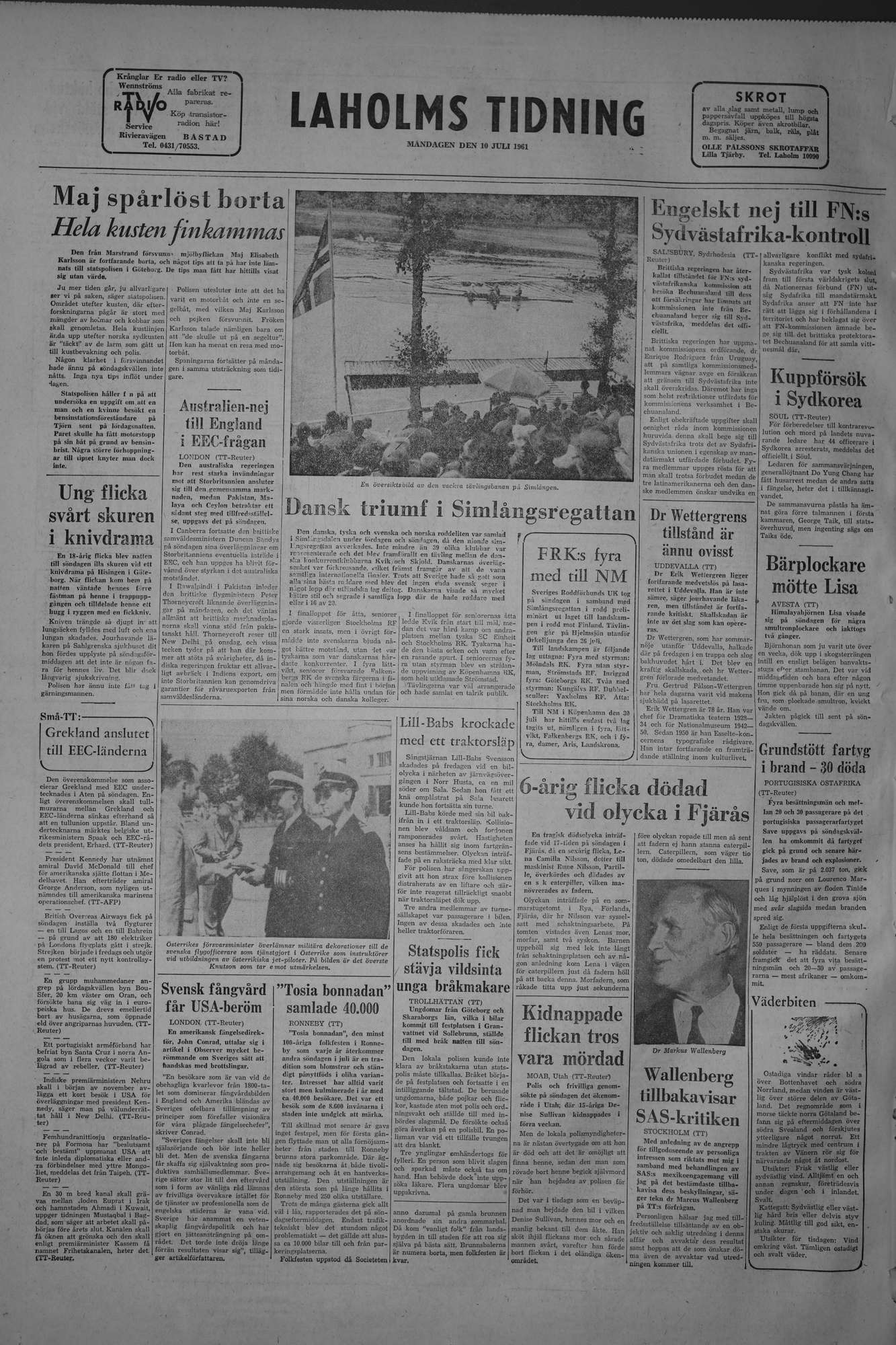 Laholms Tidning Måndag 10 juli 1961, sida 8