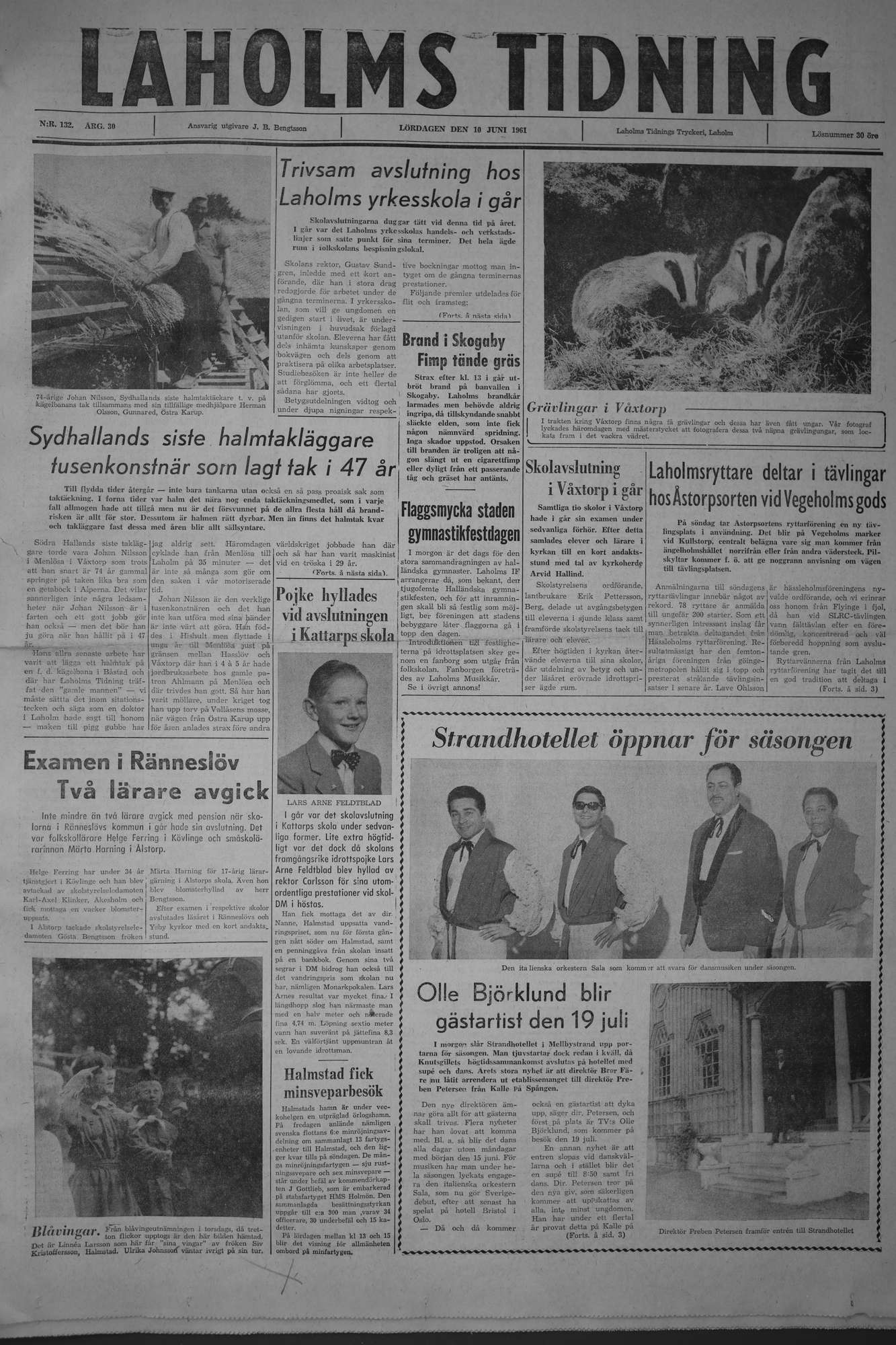 Laholms Tidning Lördag 10 juni 1961, sida 1