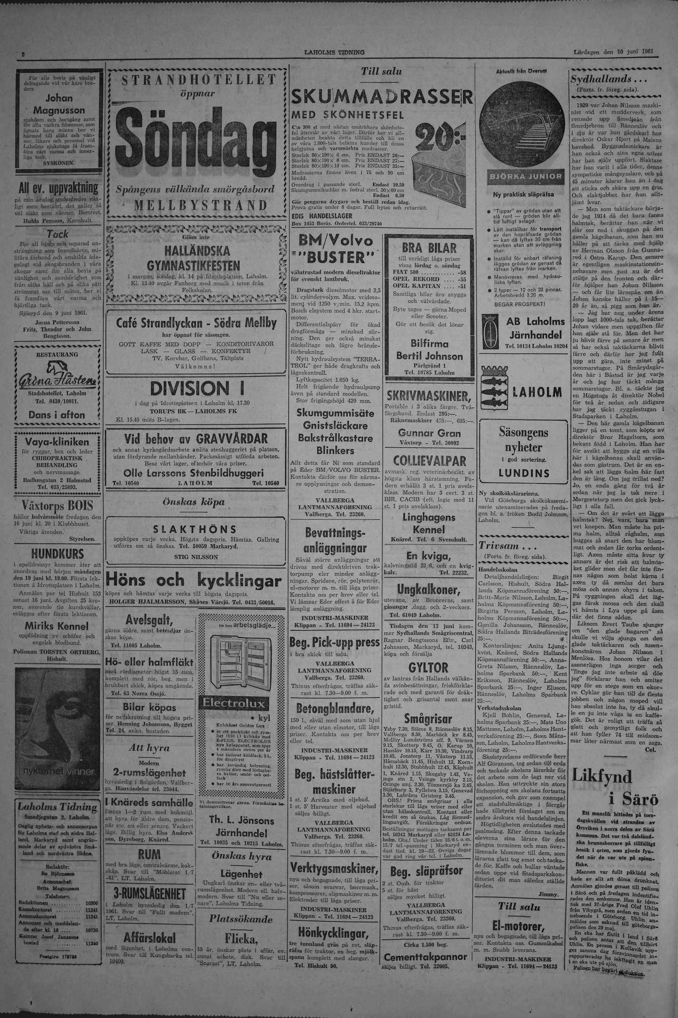 Laholms Tidning Lördag 10 juni 1961, sida 3
