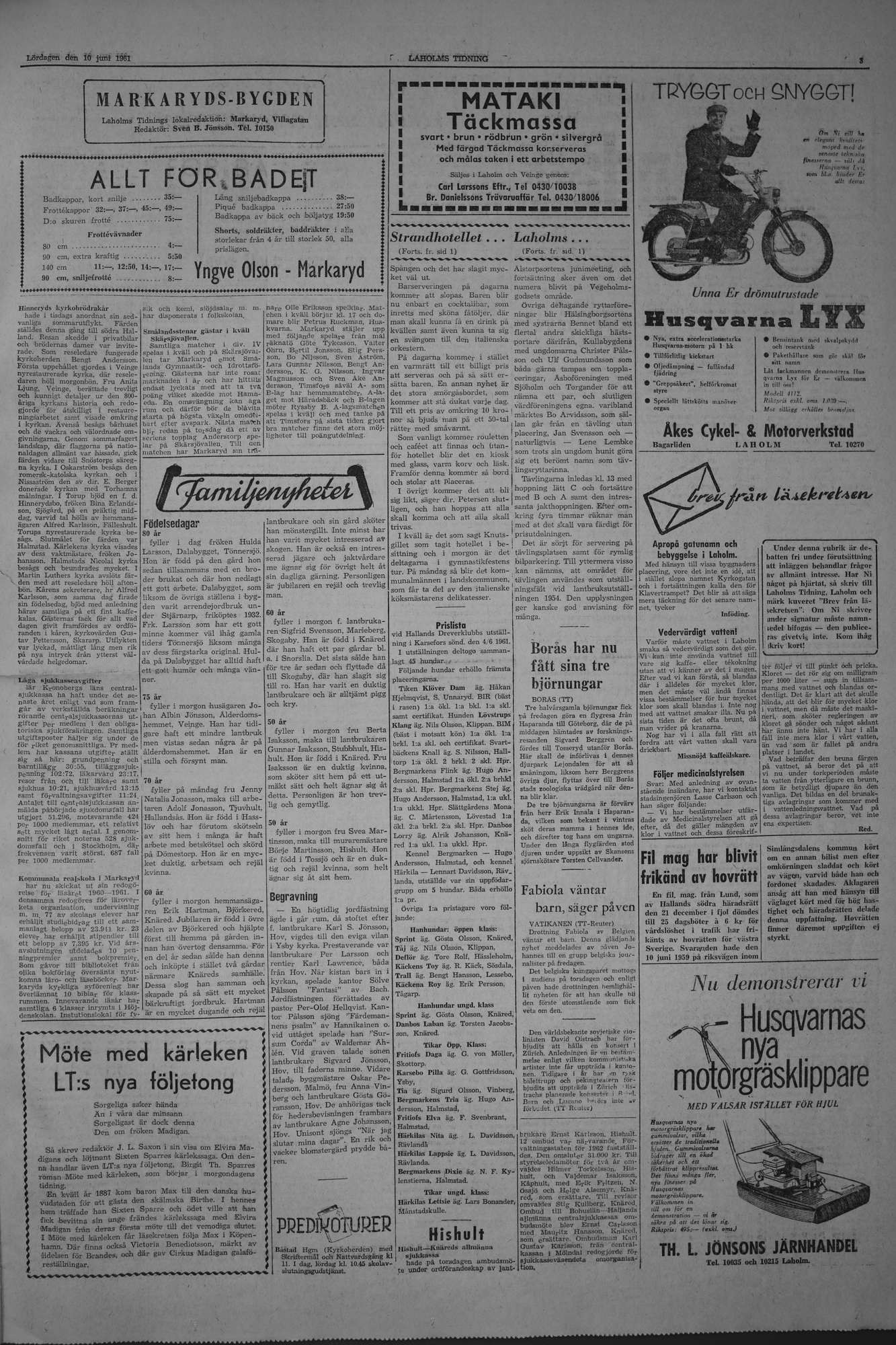 Laholms Tidning Lördag 10 juni 1961, sida 5