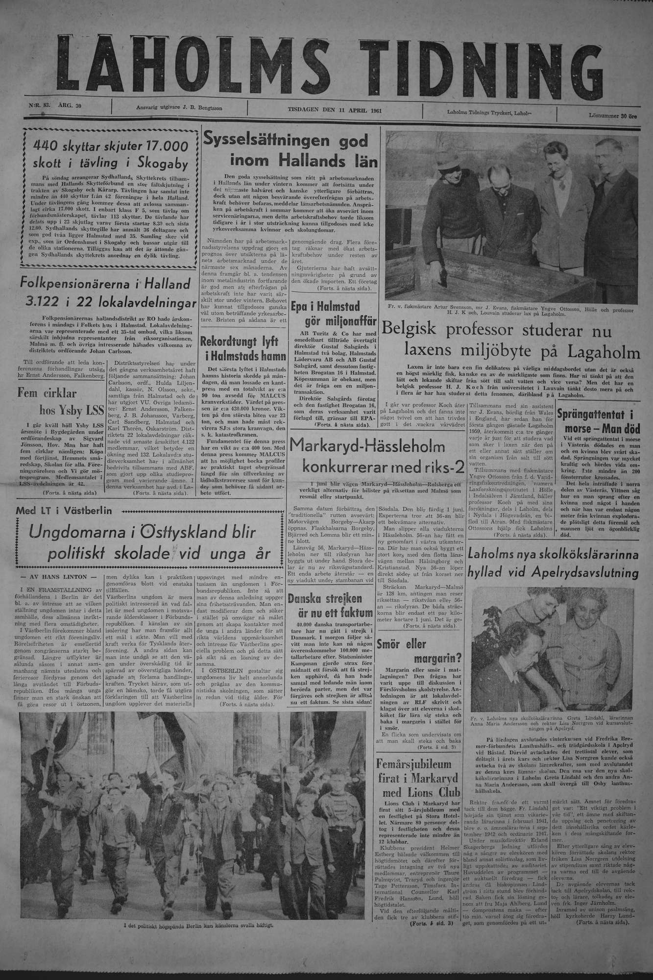 Laholms Tidning Tisdag 11 april 1961, sida 1