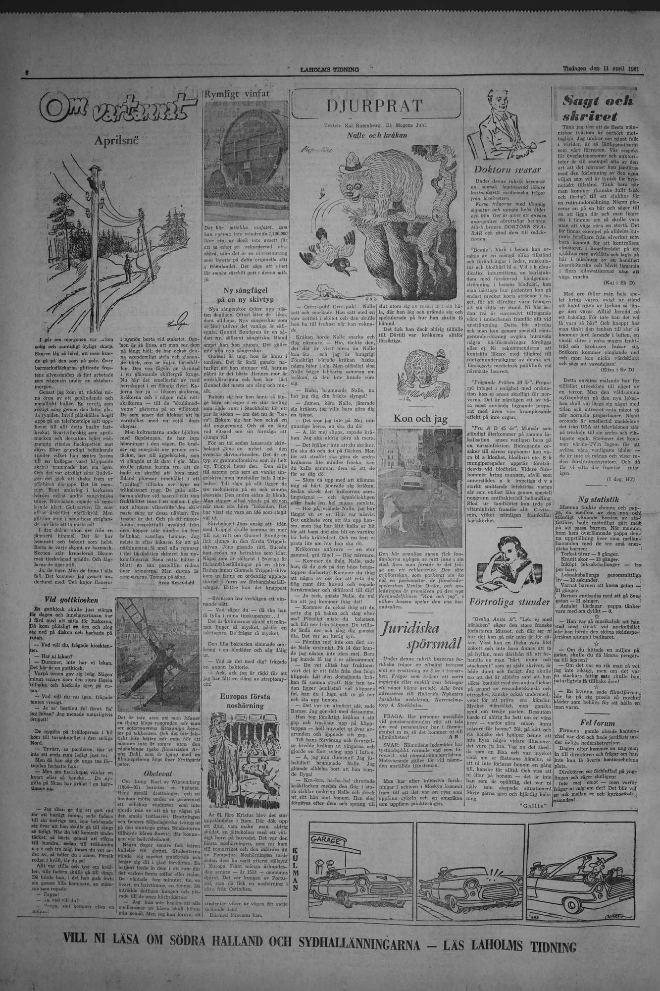 Laholms Tidning Tisdag 11 april 1961, sida 6