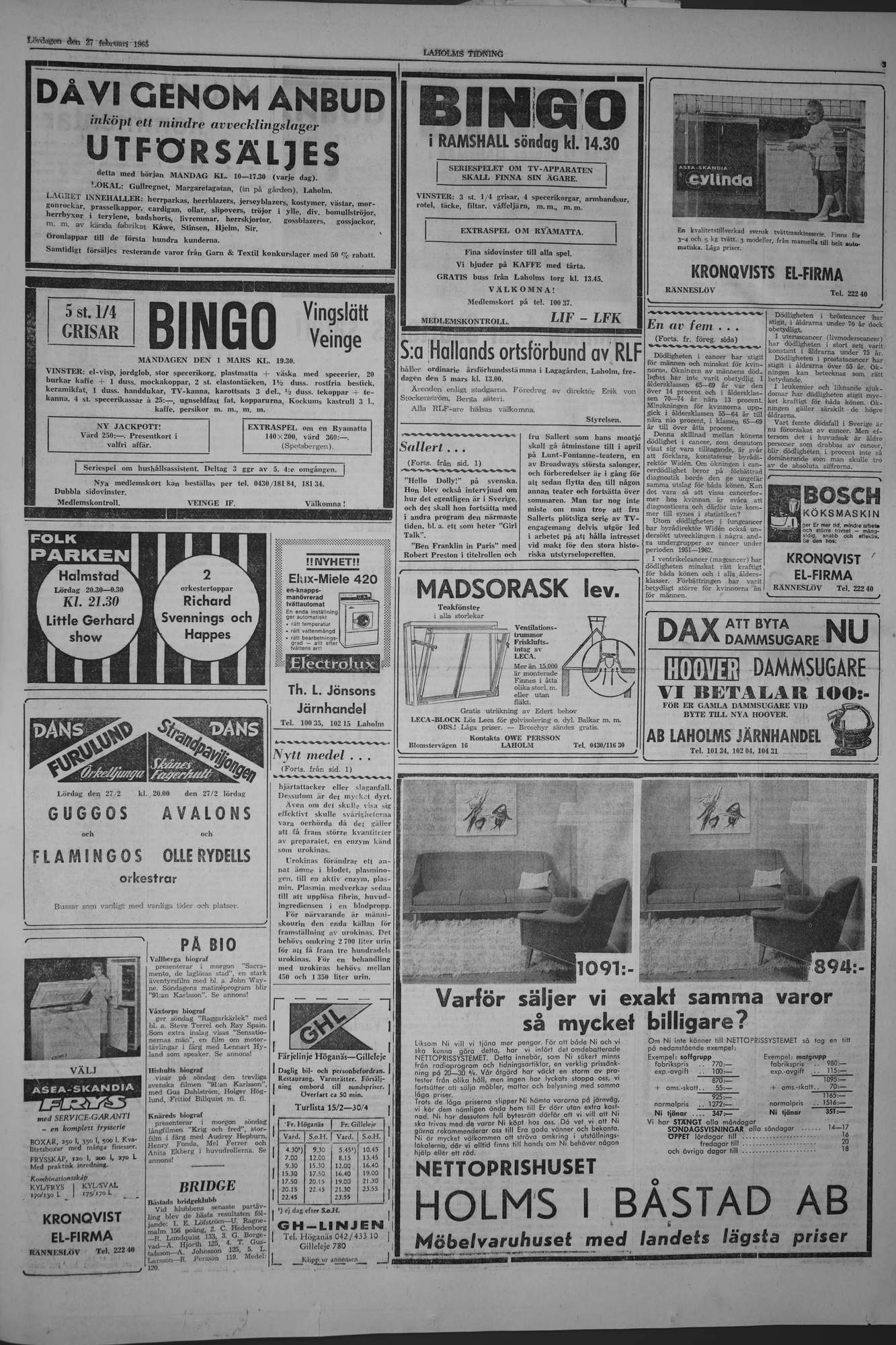 Laholms Tidning Lördag 27 februari 1965, sida 3