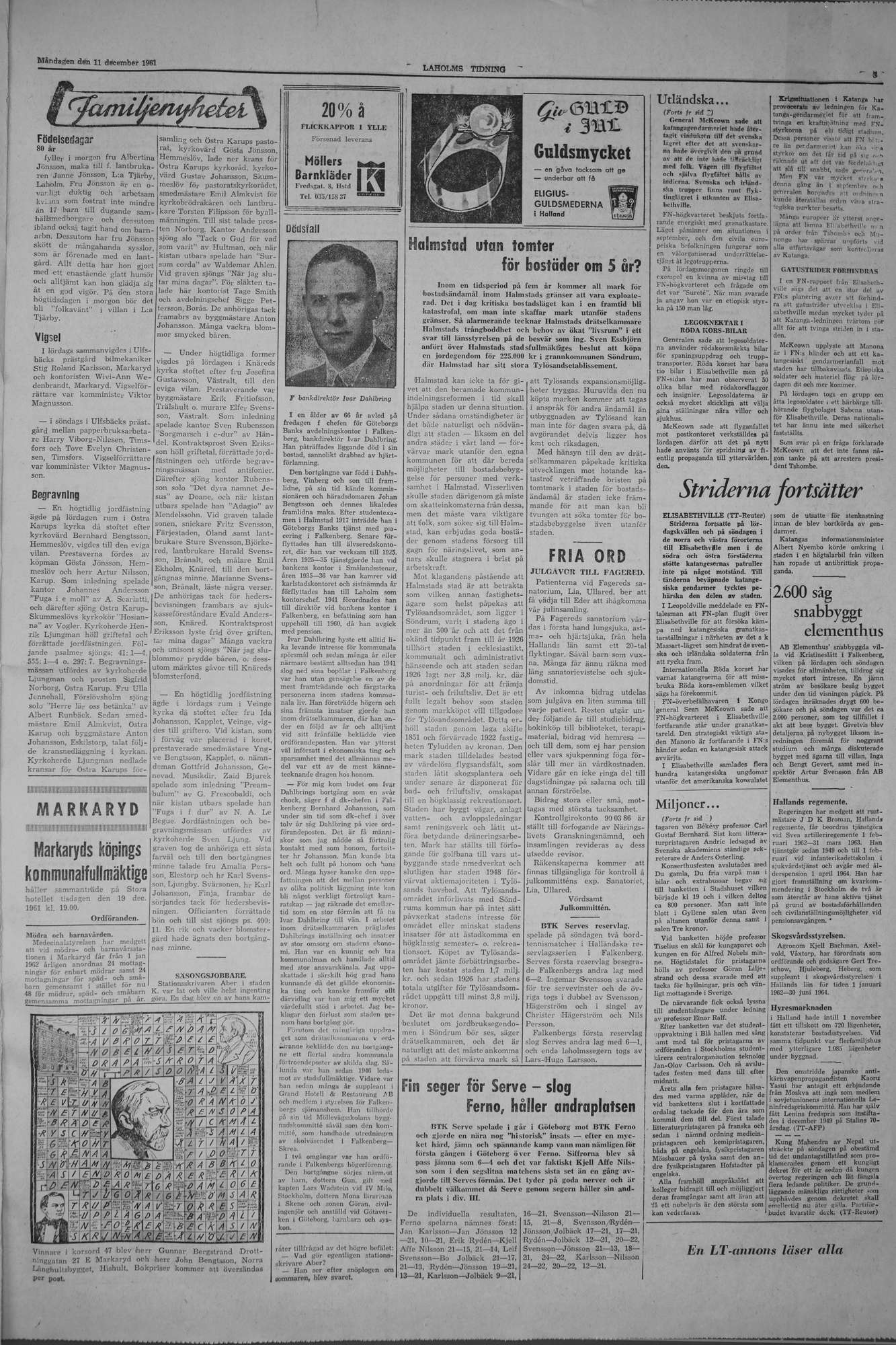 Laholms Tidning Måndag 11 december 1961, sida 3