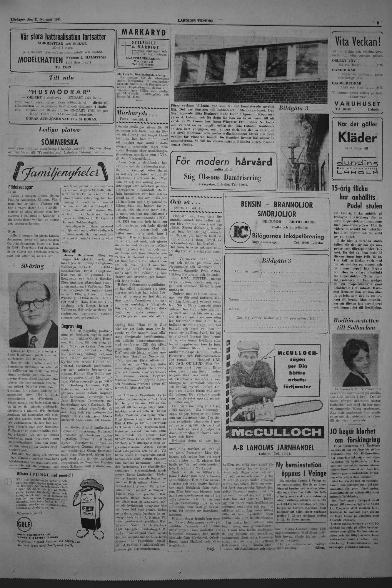 Laholms Tidning Lördag 11 februari 1961, sida 3
