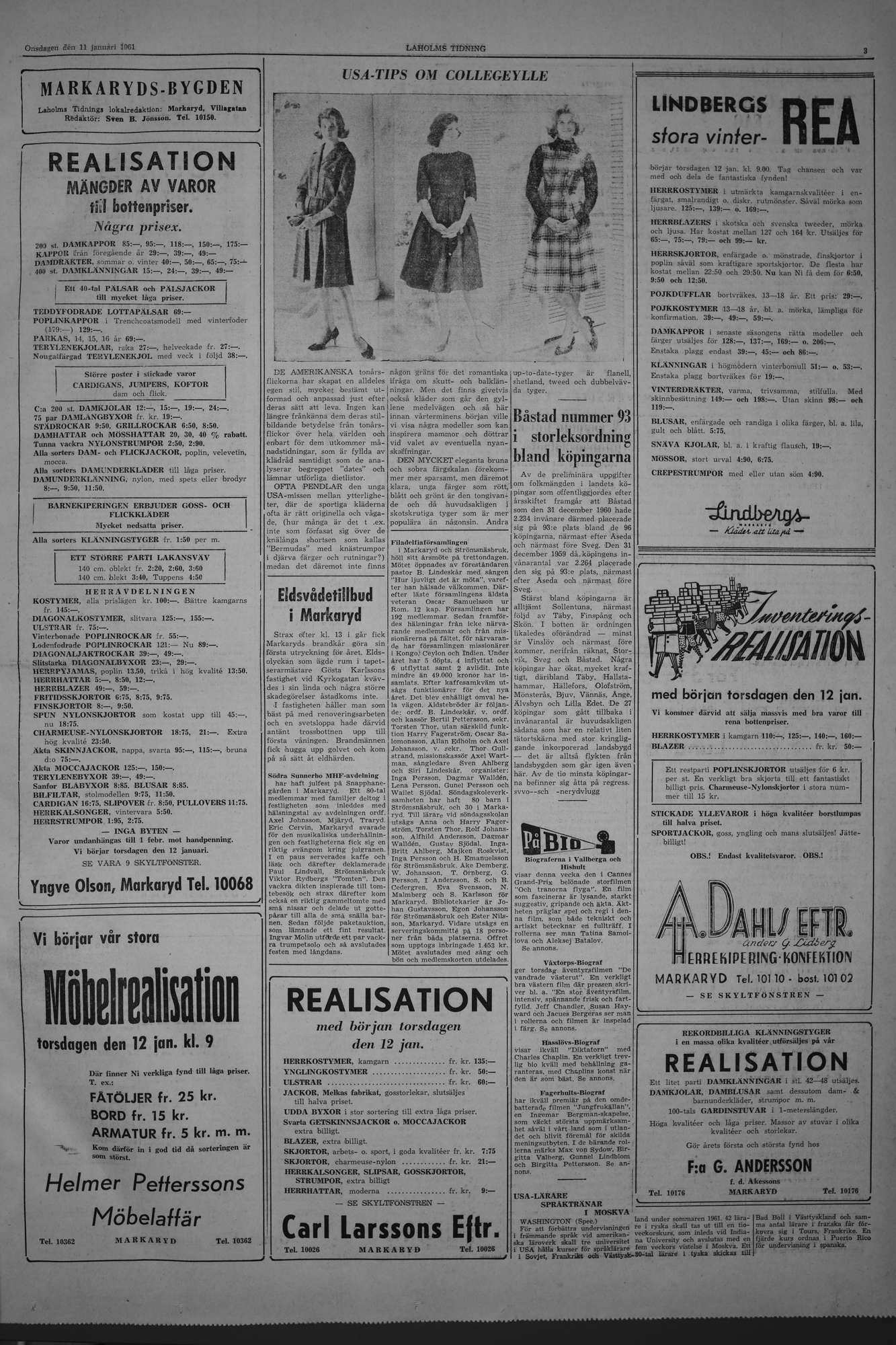 Laholms Tidning Onsdag 11 januari 1961, sida 3