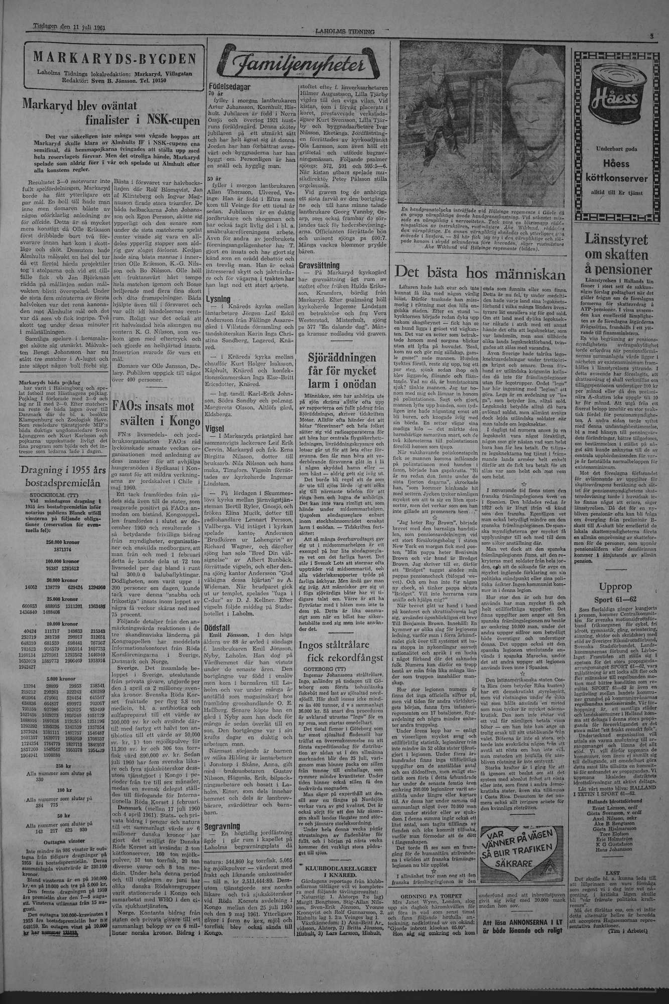 Laholms Tidning Tisdag 11 juli 1961, sida 3