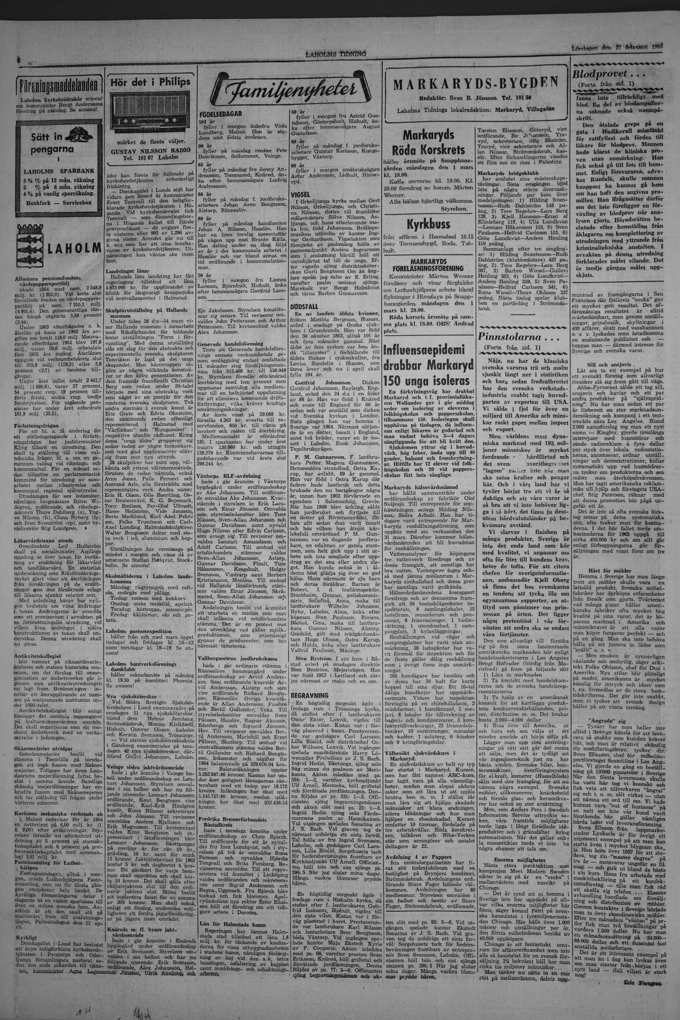 Laholms Tidning Lördag 27 februari 1965, sida 6