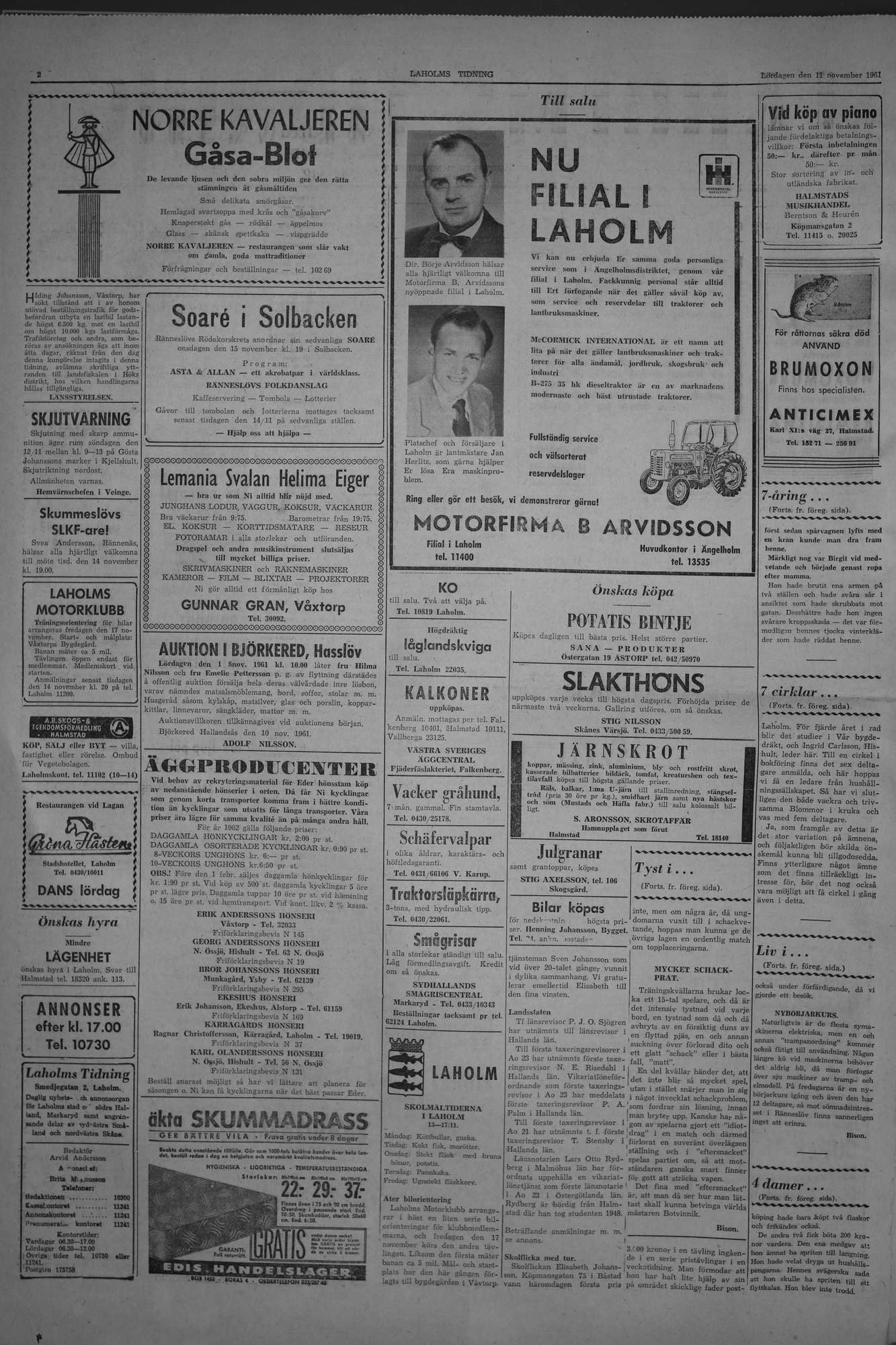 Laholms Tidning Lördag 11 november 1961, sida 2