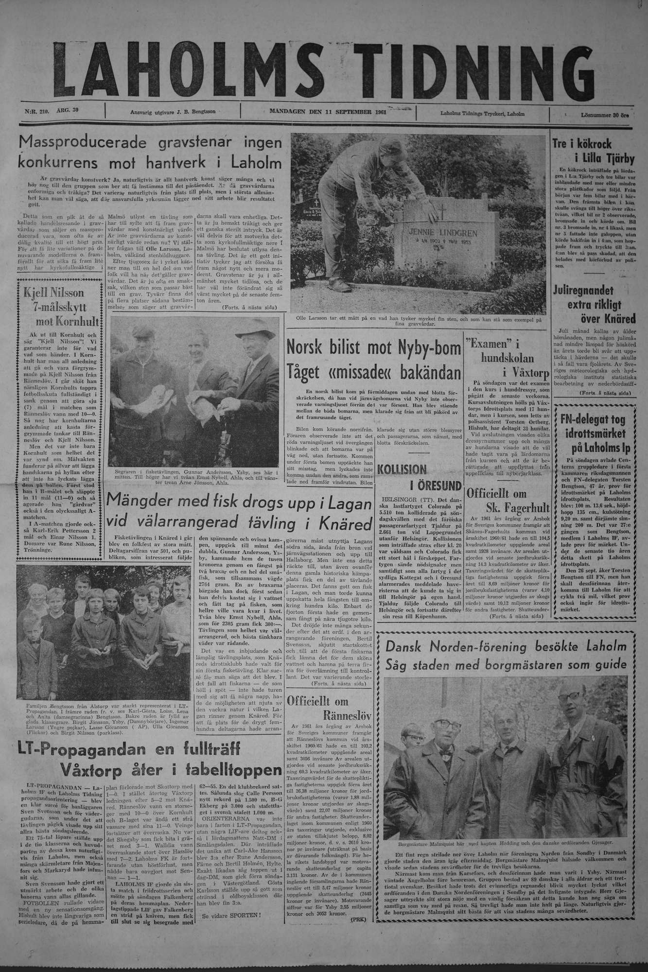 Laholms Tidning Måndag 11 september 1961, sida 1