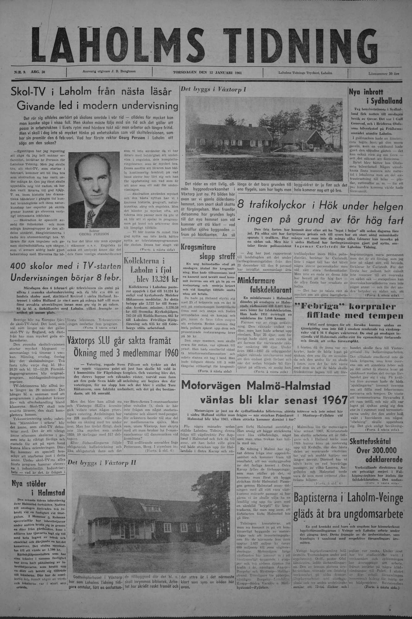 Laholms Tidning Torsdag 12 januari 1961, sida 1
