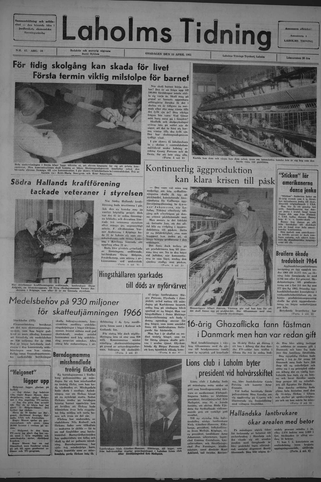 Laholms Tidning Onsdag 14 april 1965, sida 1