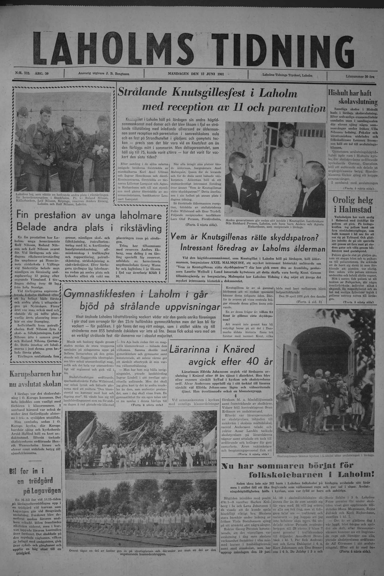 Laholms Tidning Måndag 12 juni 1961, sida 1