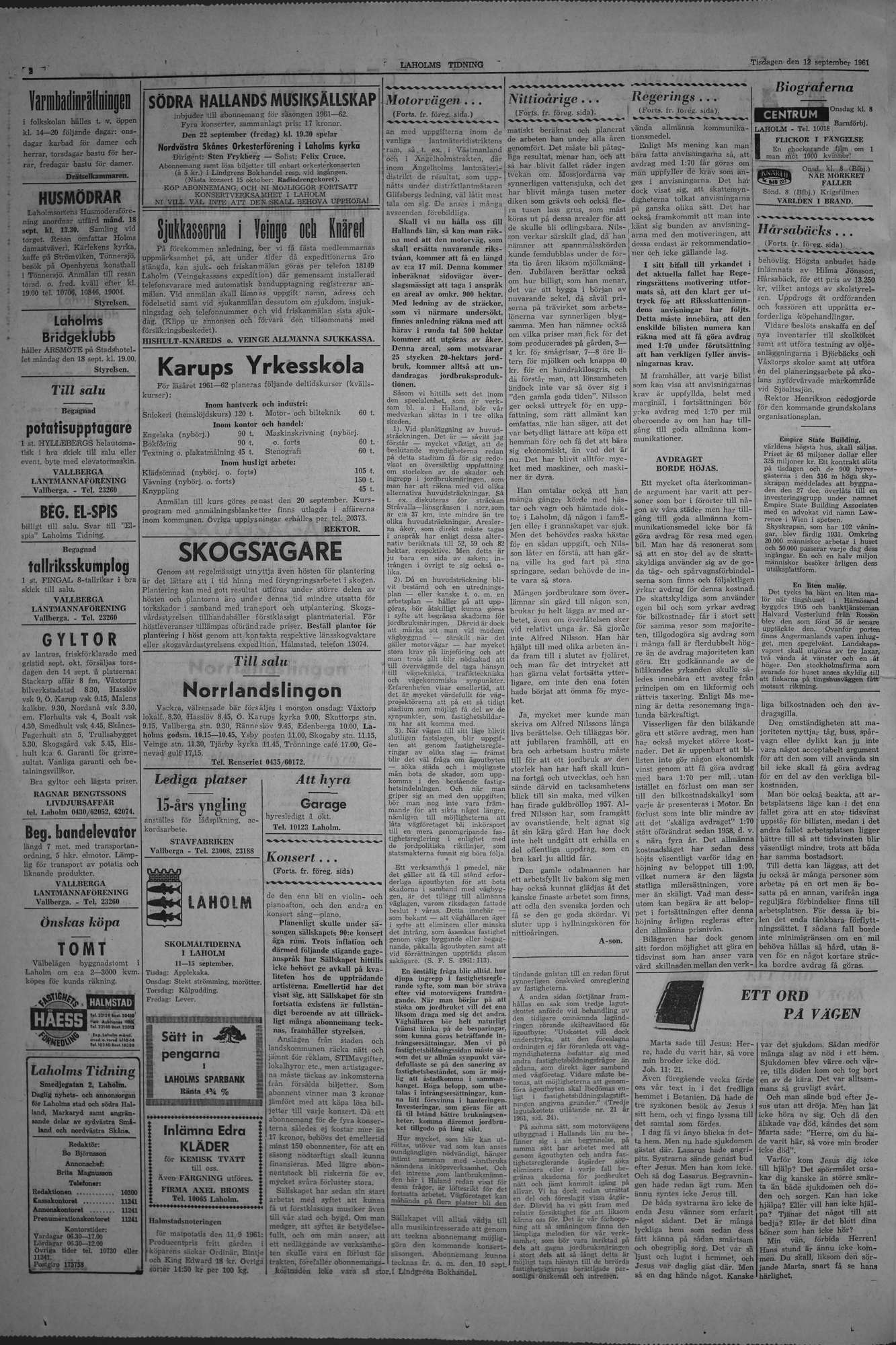 Laholms Tidning Tisdag 12 september 1961, sida 2