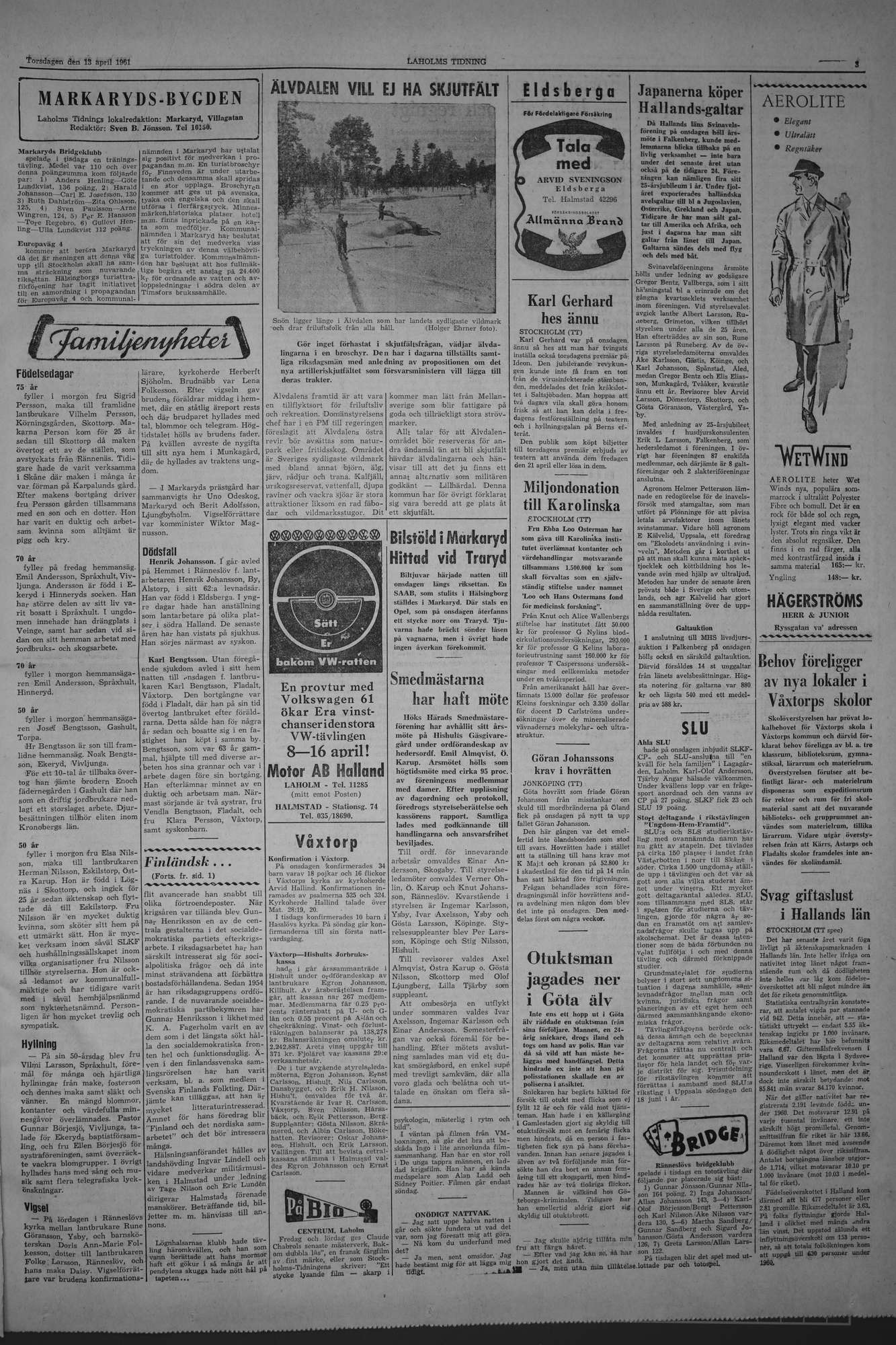 Laholms Tidning Torsdag 13 april 1961, sida 3