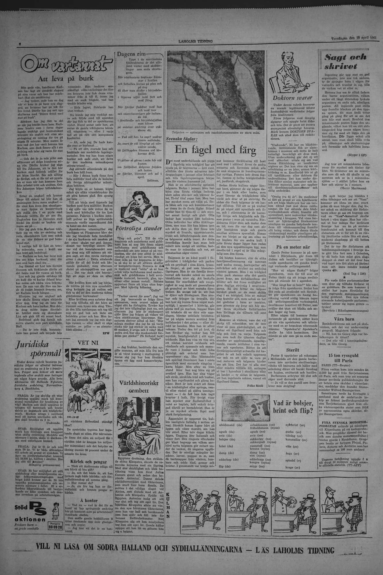 Laholms Tidning Torsdag 13 april 1961, sida 6