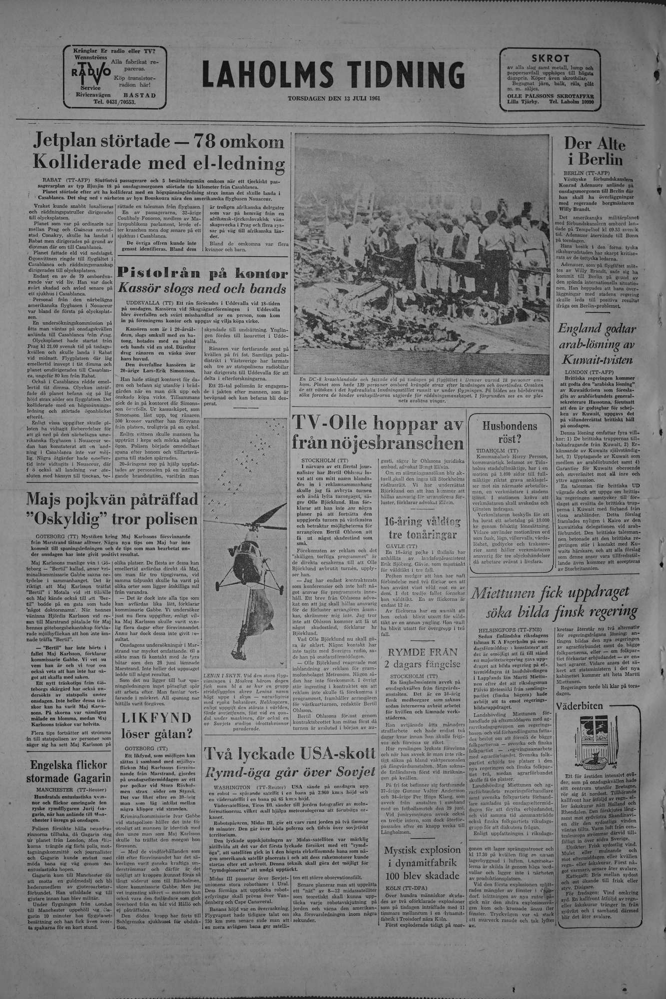 Laholms Tidning Torsdag 13 juli 1961, sida 8