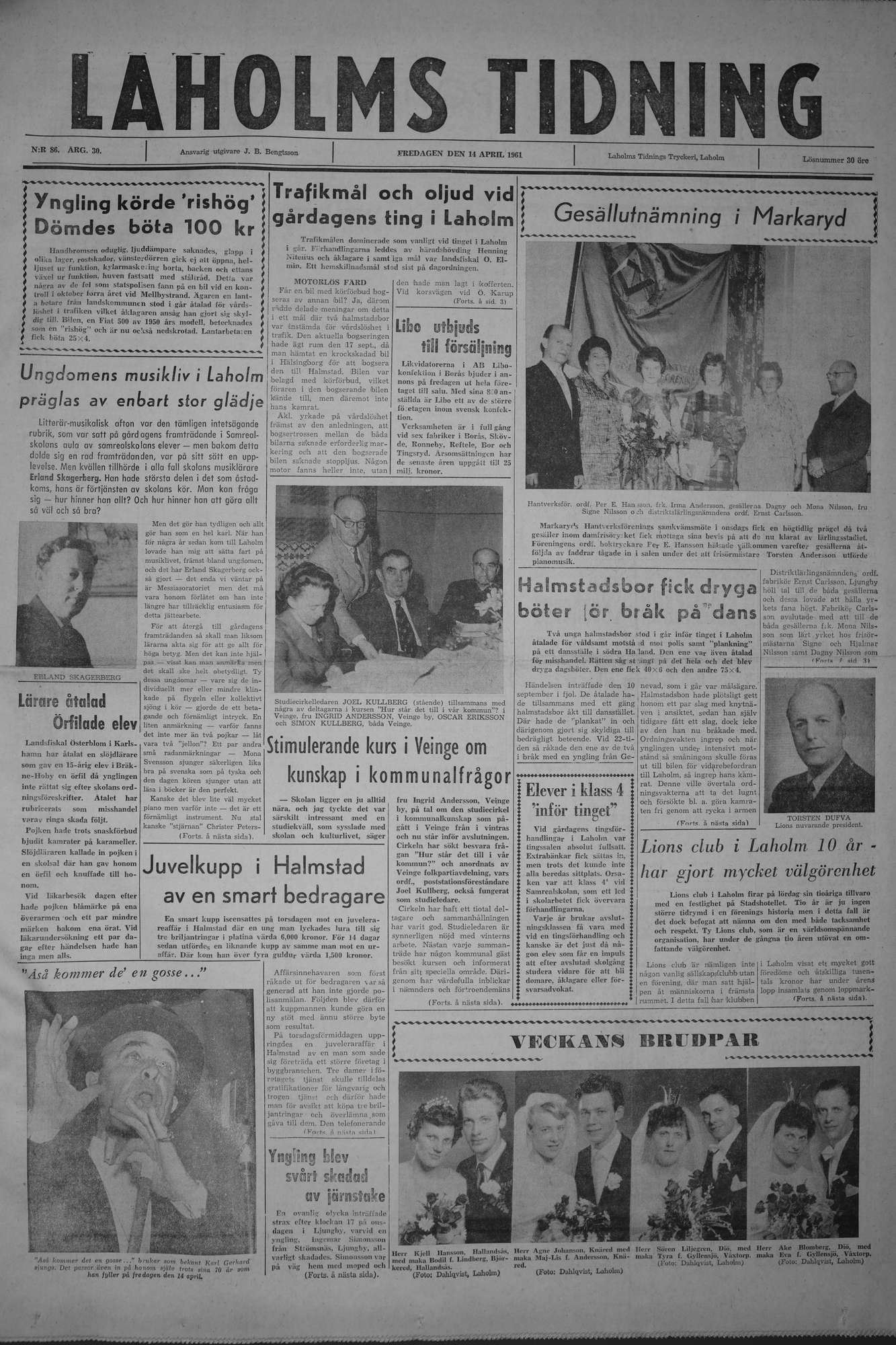 Laholms Tidning Fredag 14 april 1961, sida 1