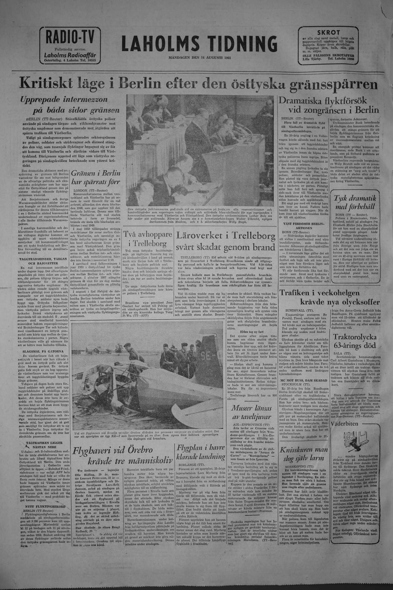 Laholms Tidning Måndag 14 augusti 1961, sida 8