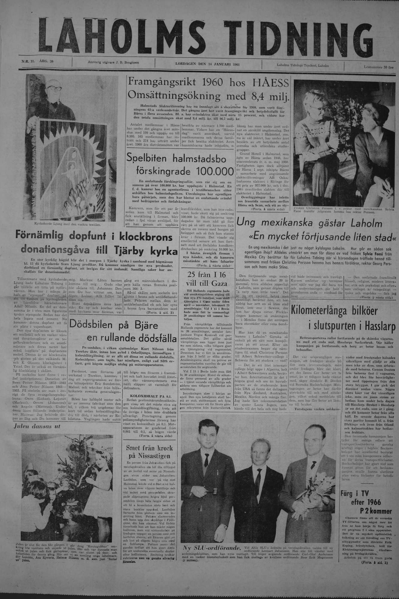 Laholms Tidning Lördag 14 januari 1961, sida 1