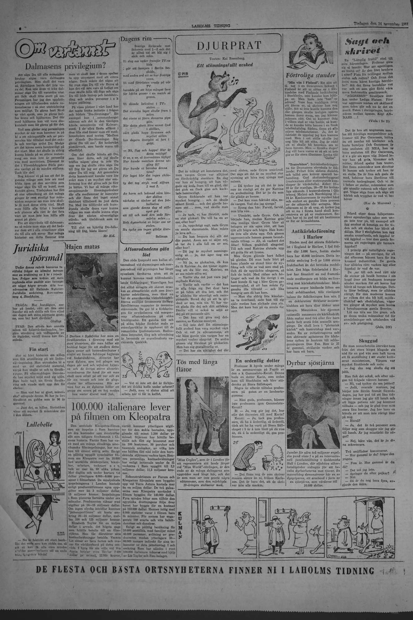 Laholms Tidning Tisdag 14 november 1961, sida 6