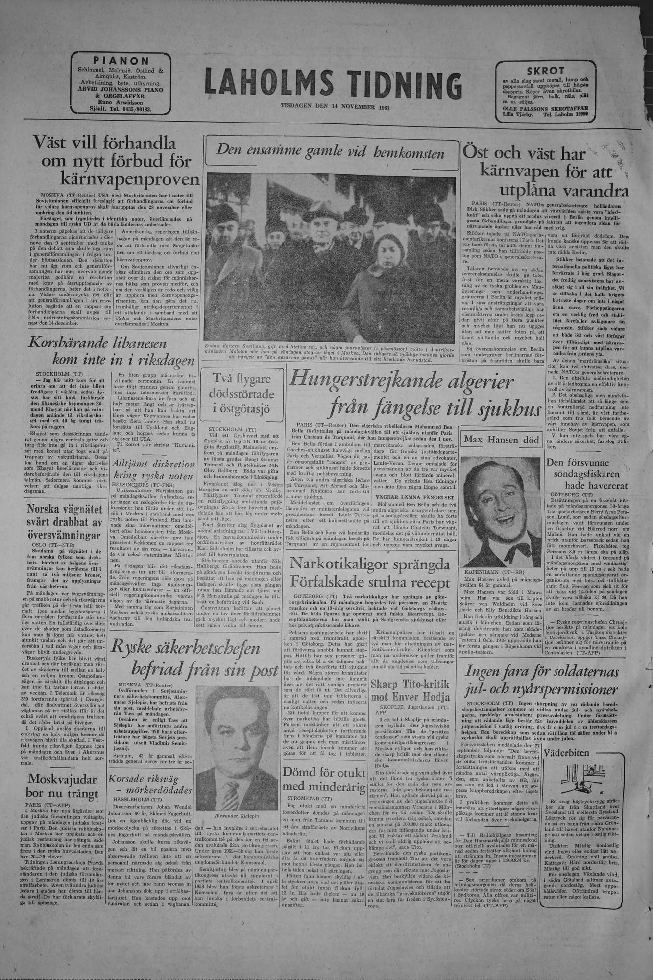 Laholms Tidning Tisdag 14 november 1961, sida 8