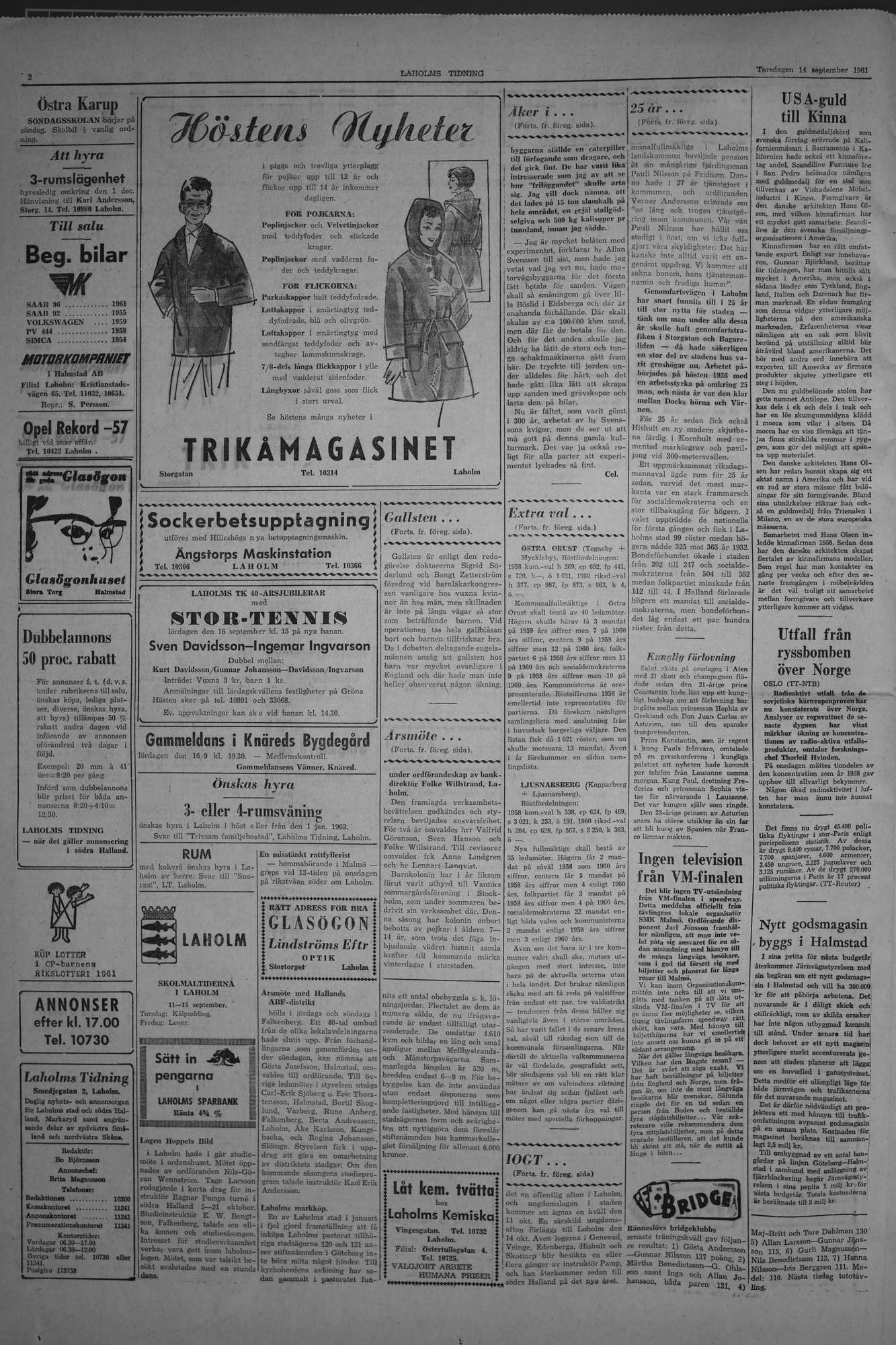 Laholms Tidning Torsdag 14 september 1961, sida 2