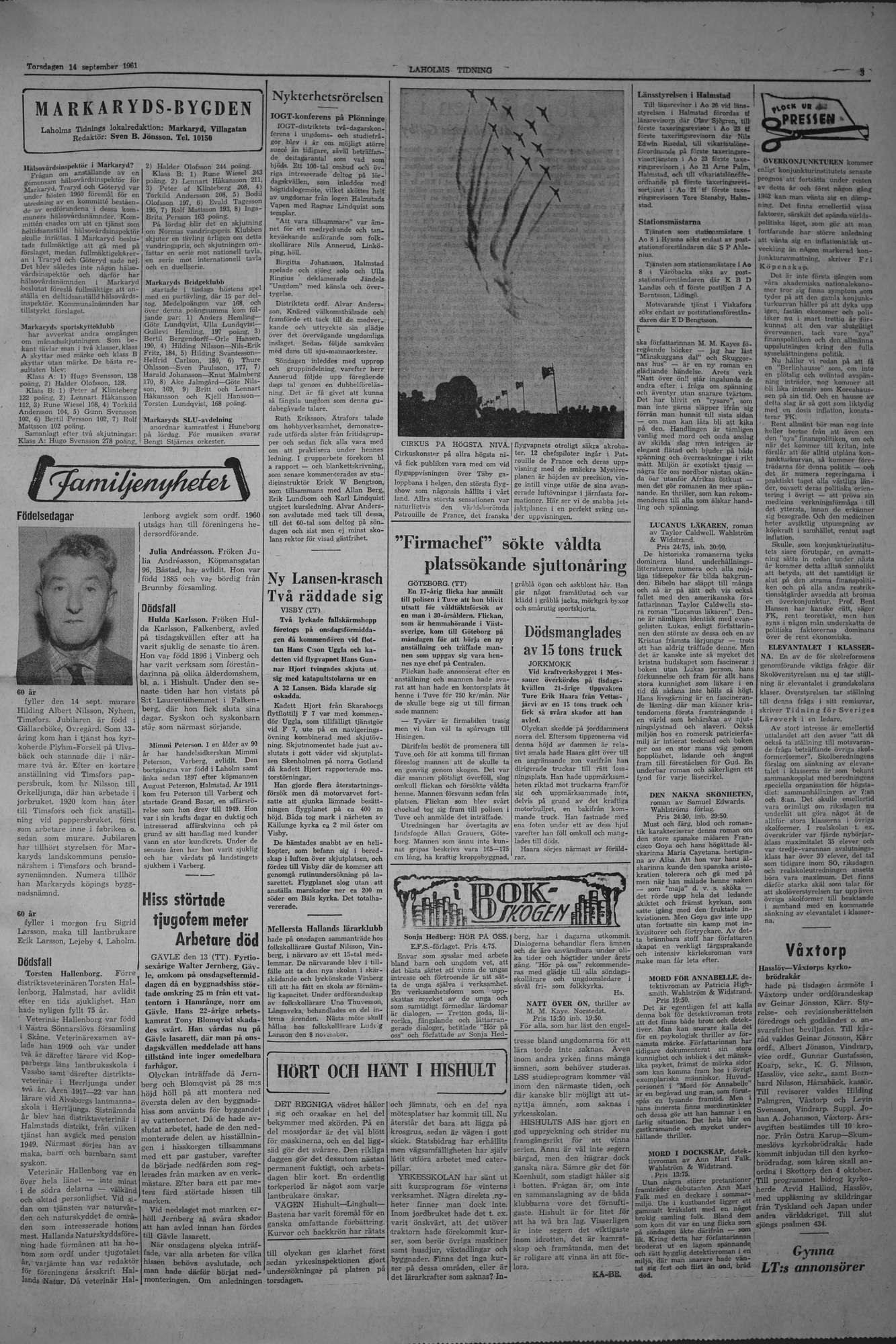 Laholms Tidning Torsdag 14 september 1961, sida 3