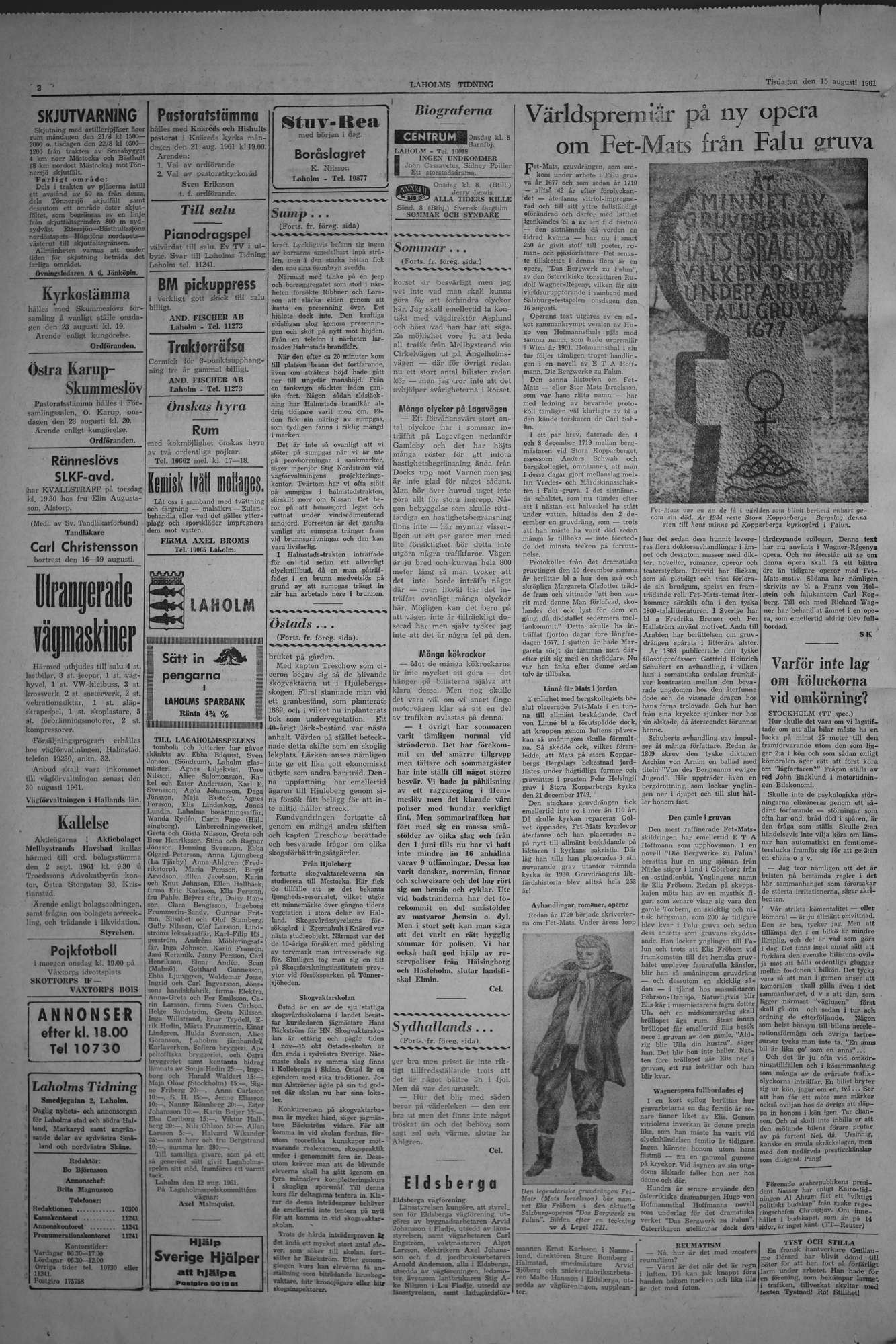 Laholms Tidning Tisdag 15 augusti 1961, sida 2