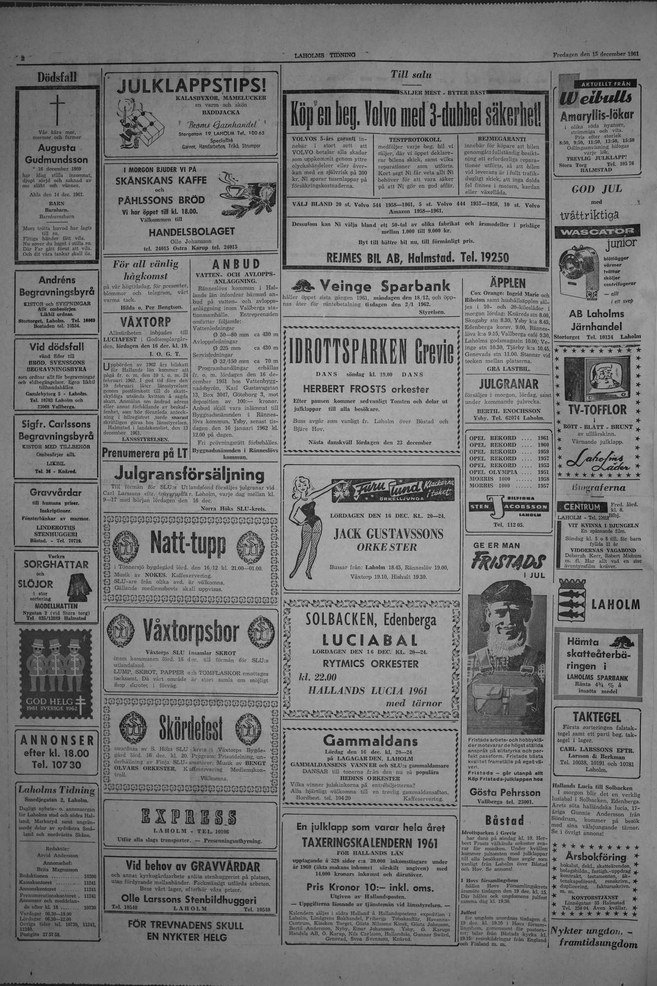 Laholms Tidning Fredag 15 december 1961, sida 2