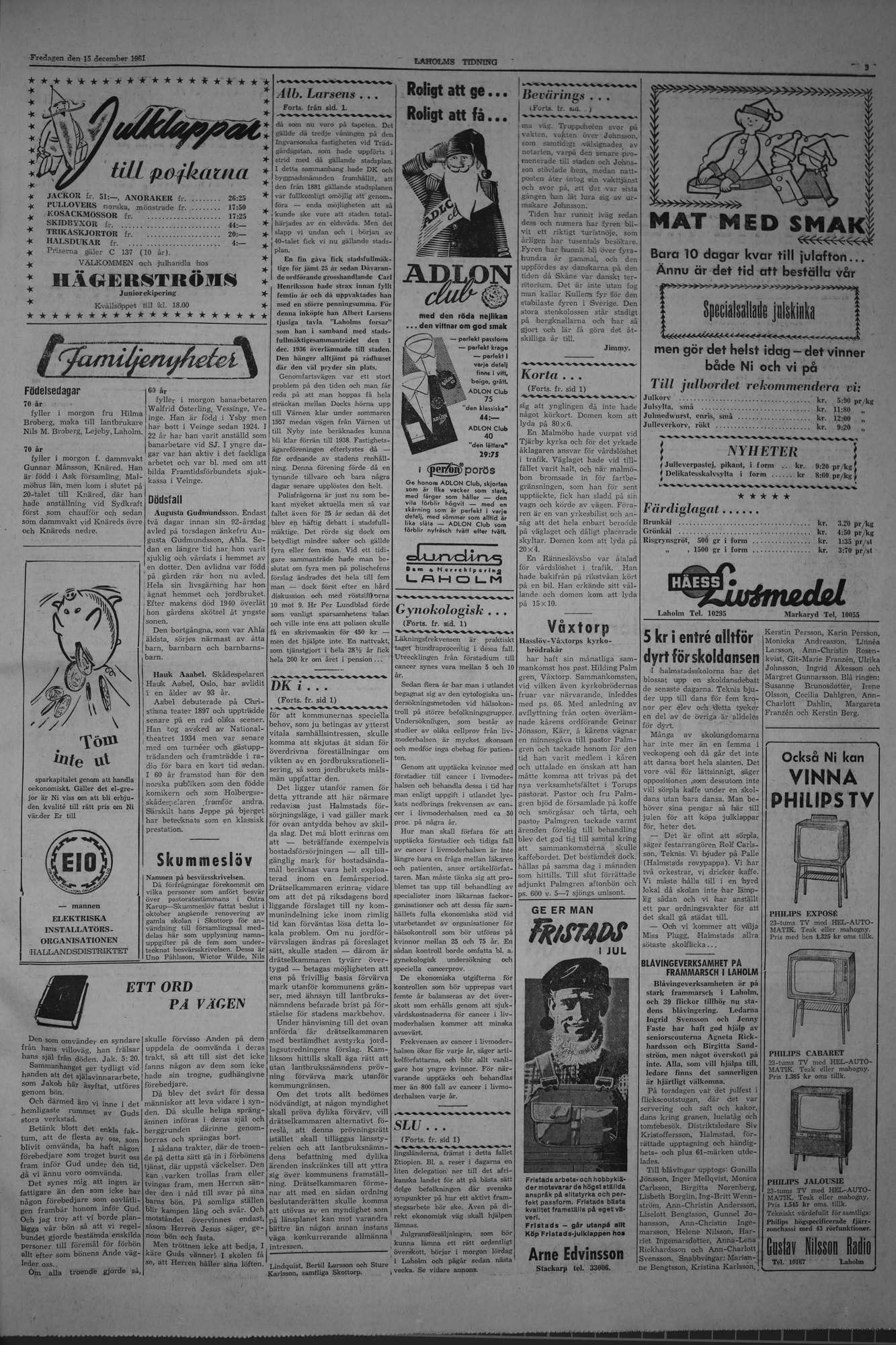 Laholms Tidning Fredag 15 december 1961, sida 3