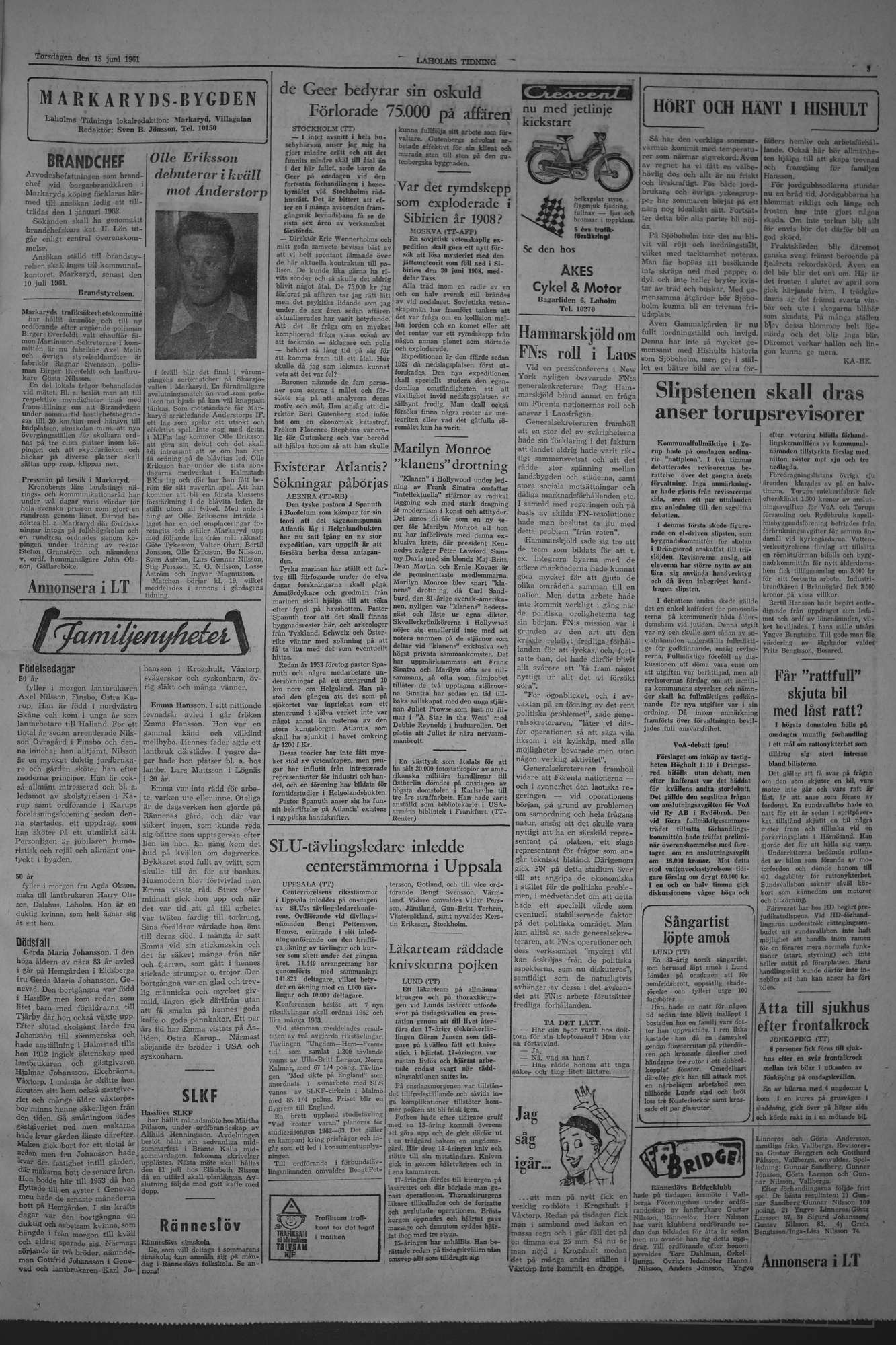 Laholms Tidning Torsdag 15 juni 1961, sida 3