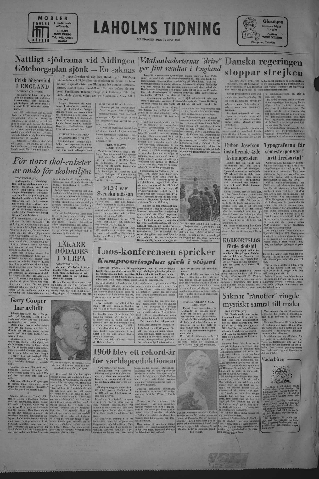 Laholms Tidning Måndag 15 maj 1961, sida 8